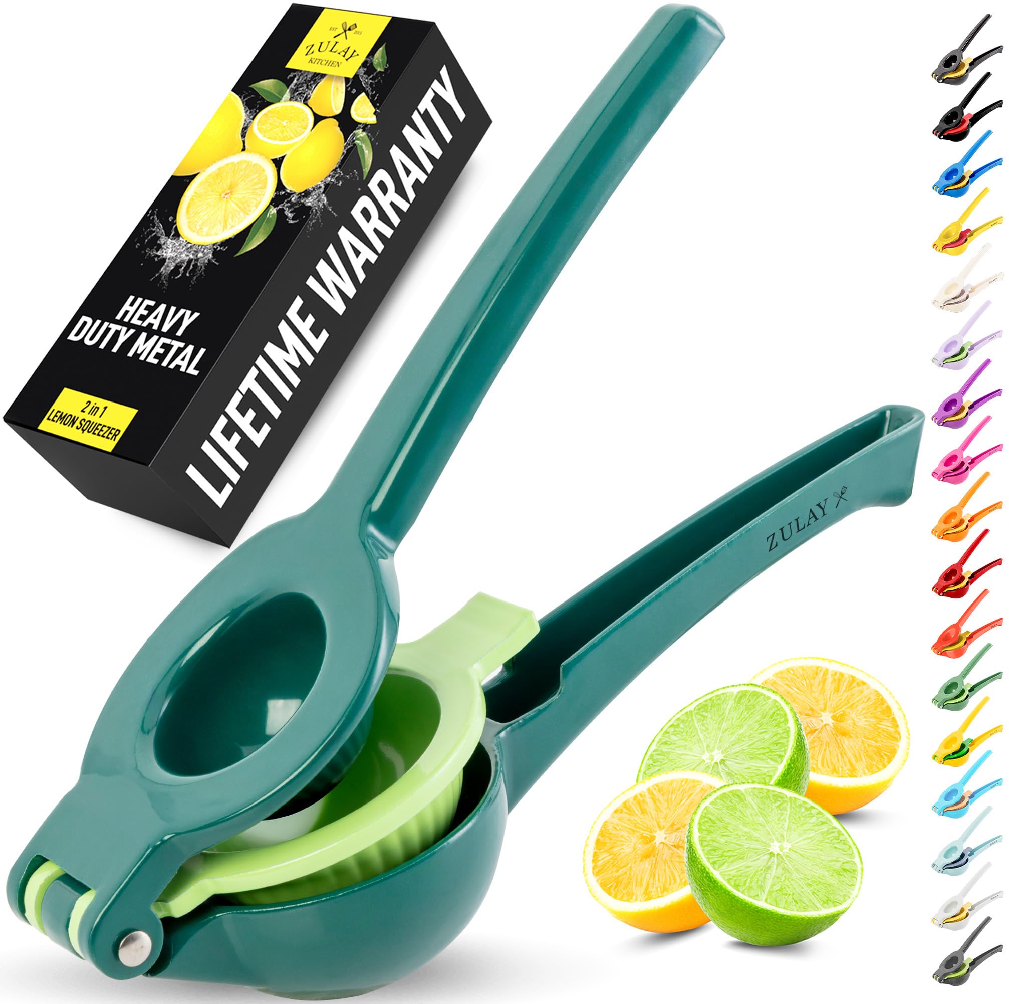 Zulay Kitchen Metal 2-in-1 Lemon Squeezer - Sturdy Max Extraction Hand Juicer Lemon Squeezer Gets Every Last Drop - Easy to Clean Manual Citrus Juicer - Easy-Use Lemon Juicer Squeezer - Yellow/Green