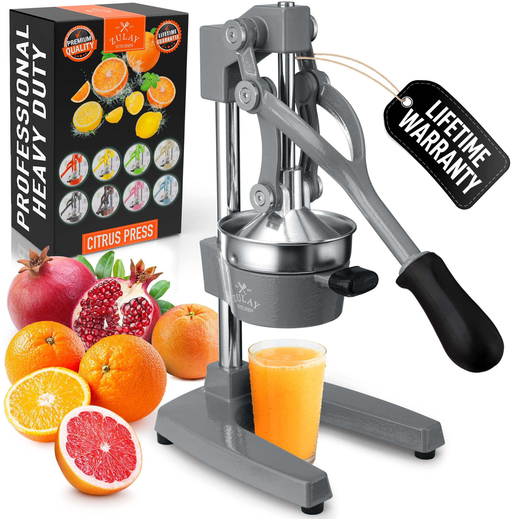 Zulay Kitchen Cast Iron Juicer - Easy-to-Clean Heavy-Duty Manual Juicer, Professional Citrus Juicer - Stainless Steel Lemon Squeezer - Manual Citrus Press & Orange Squeezer - Orange Juicer (Black)