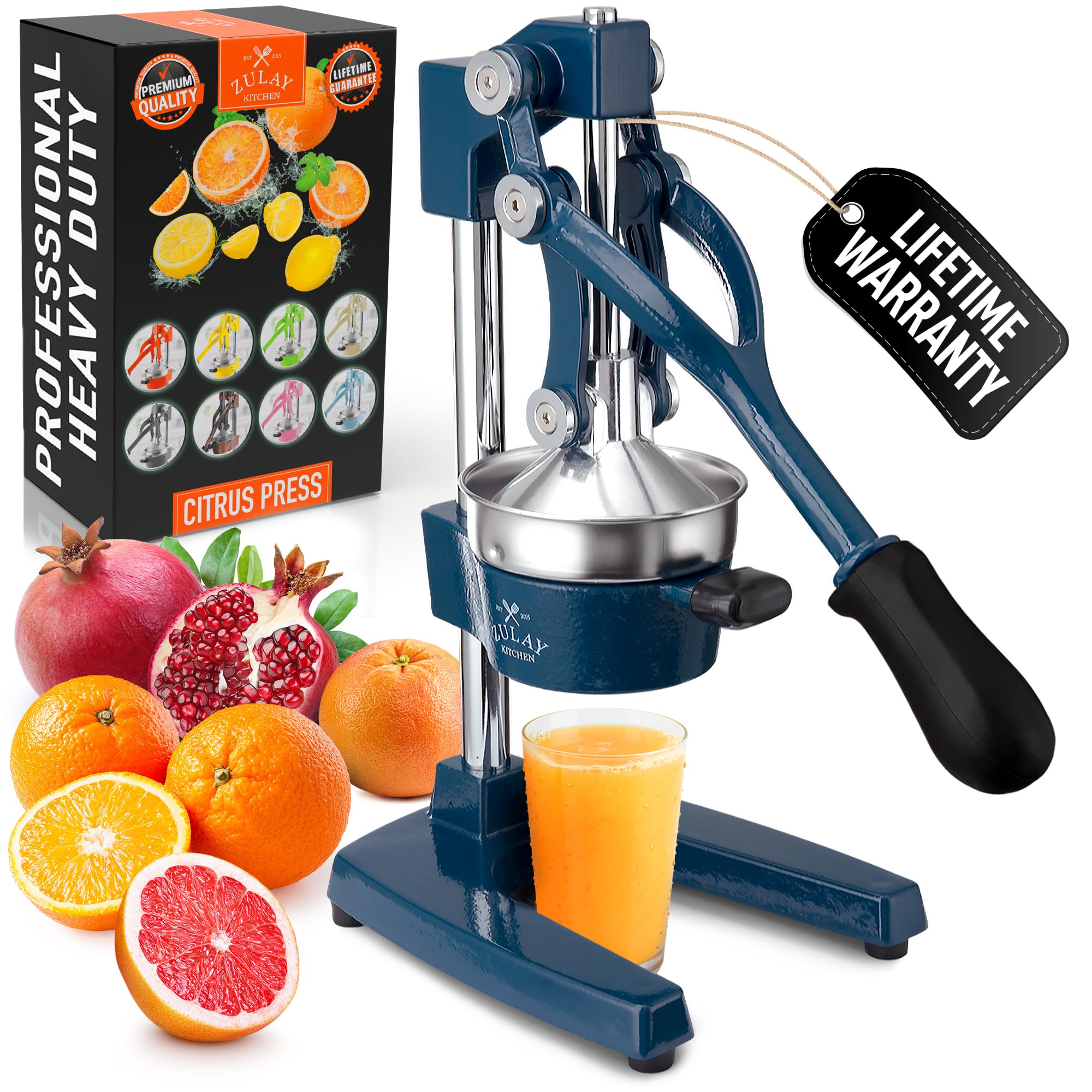 Zulay Kitchen Cast Iron Juicer - Easy-to-Clean Heavy-Duty Manual Juicer, Professional Citrus Juicer - Stainless Steel Lemon Squeezer - Manual Citrus Press & Orange Squeezer - Orange Juicer (Black)