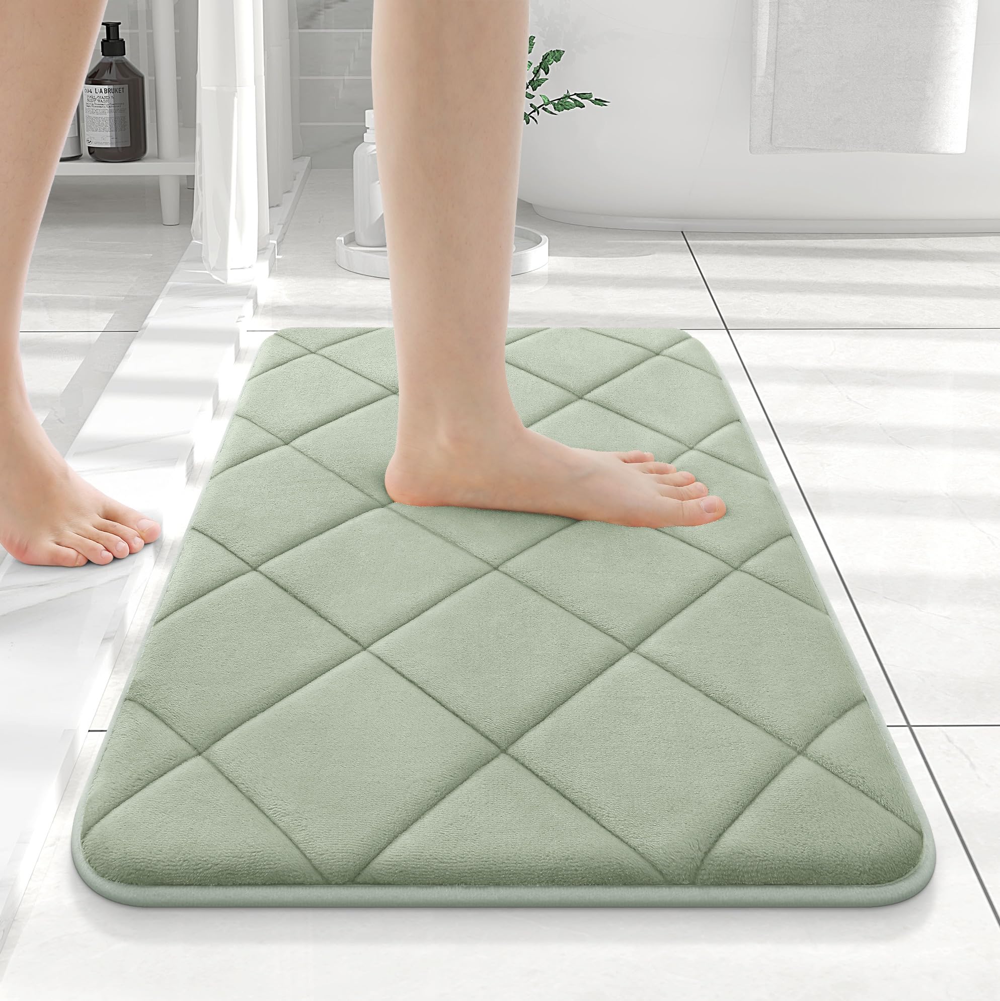 OLANLY Memory Foam Bath Mat 30x20, Ultra Soft and Absorbent Bathroom Rugs, Machine Washable, Comfortable Bath Carpet for Bathroom Floor, Tub and Shower, Black