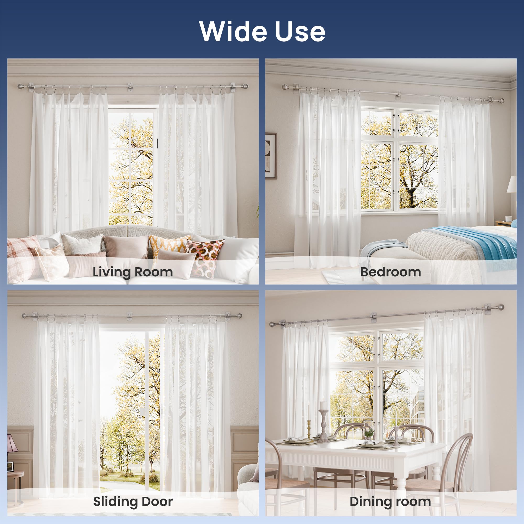 ENJOYBASICS No Drill Curtain Rods for Window 28 to 47 Inches, 5/8 Inch Diameter Renter Friendly Drapery Rod with Adhesive Brackets without Drilling, Adjustable from 27 to 52 Inches, Black