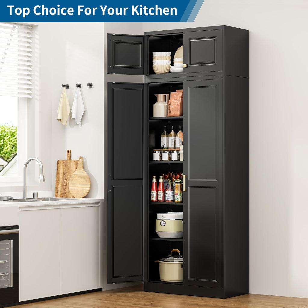 75" Tall Metal Kitchen Storage Cabinet,White Kitchen Pantry Storage Cabinet with Doors and 4 Adjustable Shelves,Utility Cabinet for Living Room,Garage,Dining Room and Office,Assemble Required