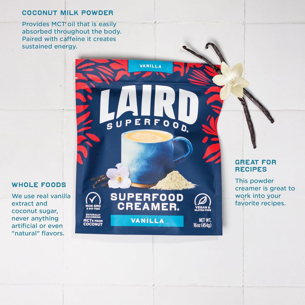 Laird Superfood Non-Dairy Coconut Powder Creamer - Sweet & Creamy + Adaptogens - Superfood Creamer with Functional Mushrooms - Non-GMO, Vegan, 8 oz. Bag, Pack of 1