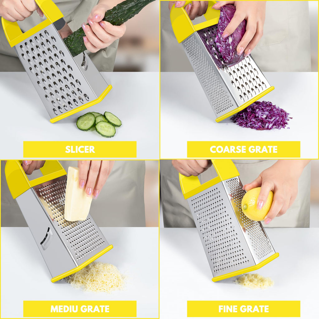 Urbanstrive Cheese Grater With Container Box Grater Stainless Steel Graters for Kitchen Cheese Shredder Parmesan Shredder Kitchen Gadgets Kitchen Tools Kitchen Gifts for Chef Dishwasher Safe Zester