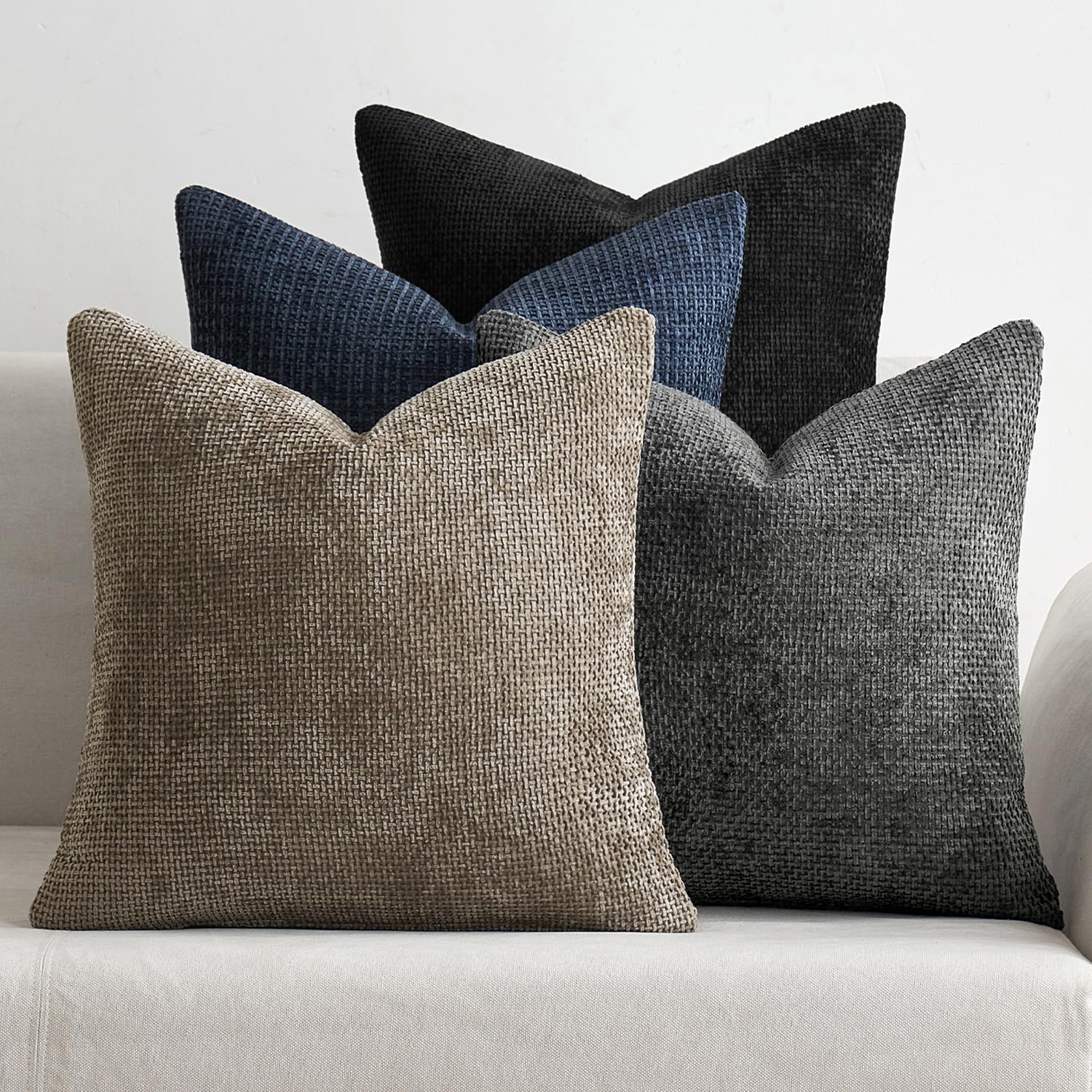 MIULEE Pack of 4 Couch Throw Pillow Covers 18x18 Inch Neutral Blue Soft Decorative Chenille Pillow Covers Farmhouse Accent Cushion Covers for Boho Western Spring Coastal Decor Sofa Bed Living Room