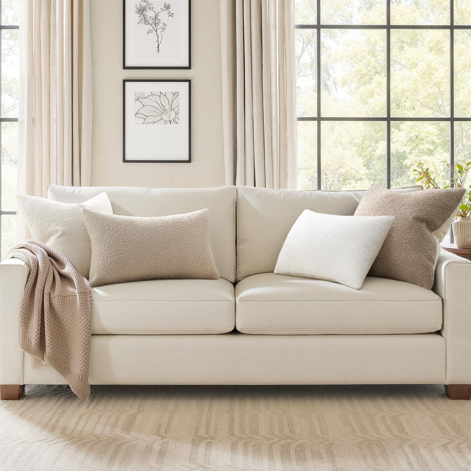 Topfinel Boucle Decorative Pillow Covers 18x18 Inches Set of 4 Neutral Cream Ivory White Pillowcase with Linen Cotton Back Chair Sofa Modern & Minimal Living Room Spring Home Decor