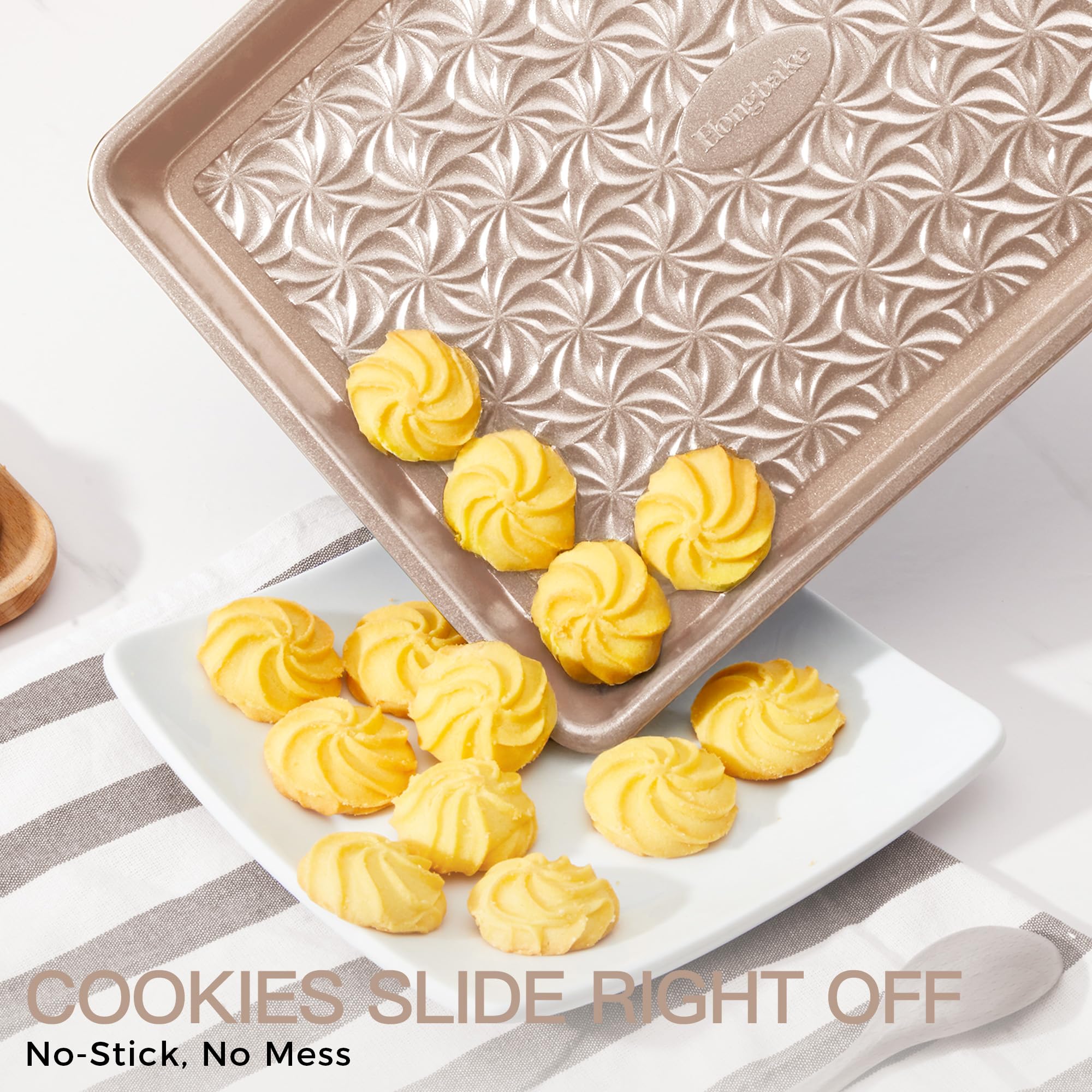HONGBAKE Nonstick Baking Sheet Pan Set of 3, Cookie Sheets for Oven, Non-Toxic Half/Quarter/Jelly Roll Pans with Floral Swirl Texture, Heavy Duty 0.8mm Thick Oven Trays for Cooking, Dark Gray