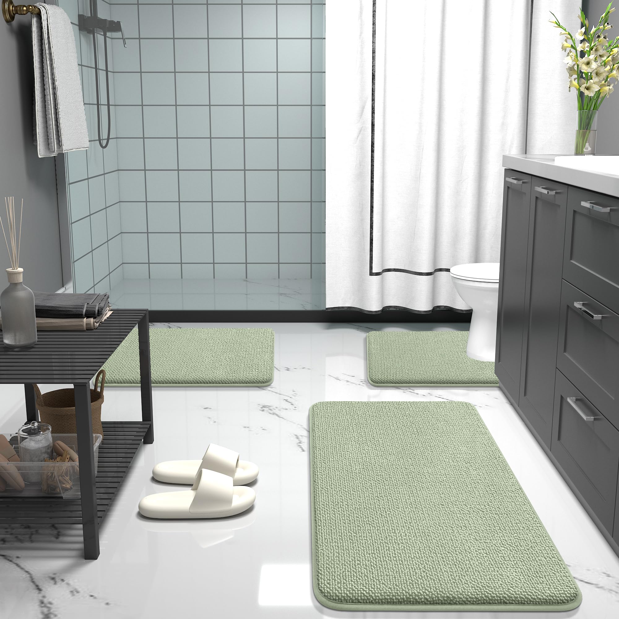 OLANLY Bathroom Rugs Sets 2 Piece, Soft Absorbent Memory Foam Bath Rug Set, Non-Slip, Quick Dry, Machine Washable Bath Mats for Bathroom, Home Decor Accessories (30"x20"+24"x16", Grey)