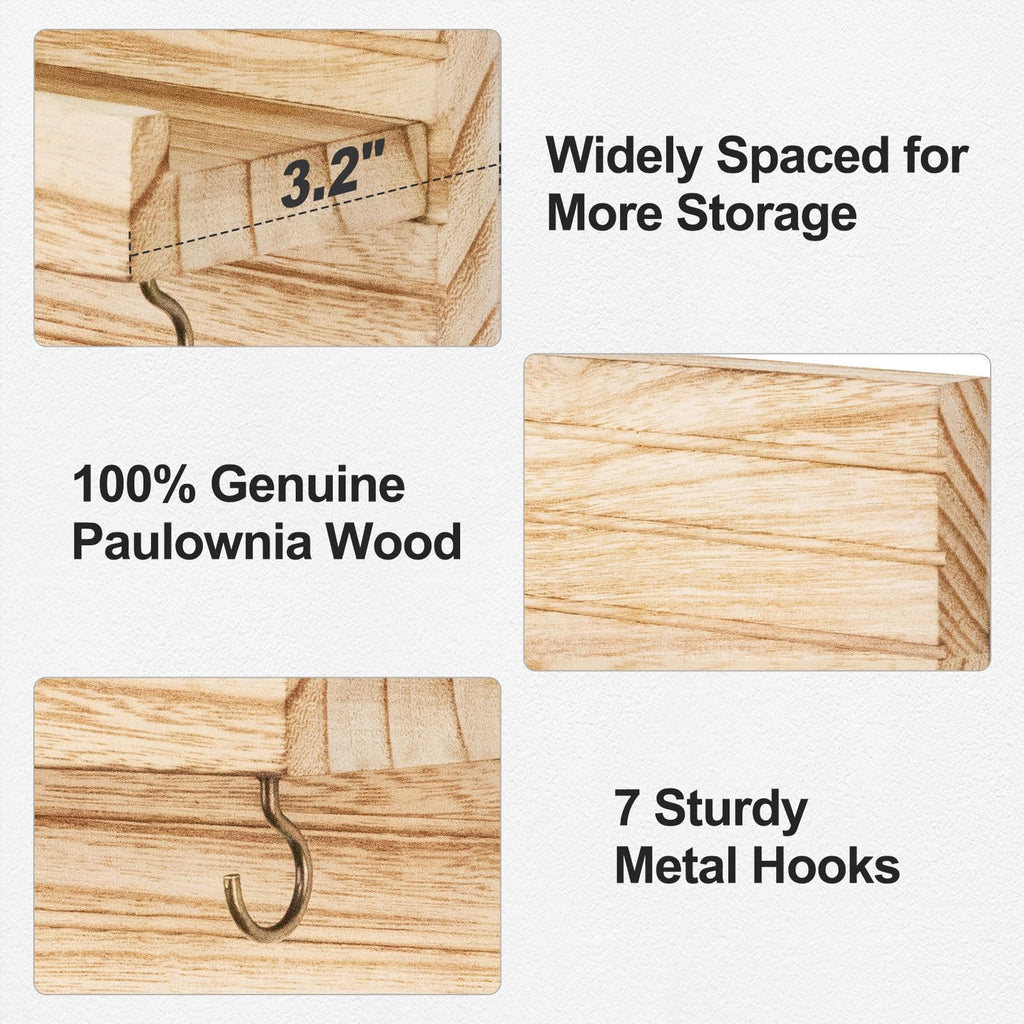 Decorative Key Holder for Wall with Shelf, Entryway Shelf with Hooks Holds Leashes, Jackets and Glasses – Sturdy Wood Keyholder Entrance Hanger with Mounting Hardware (Black, Medium)