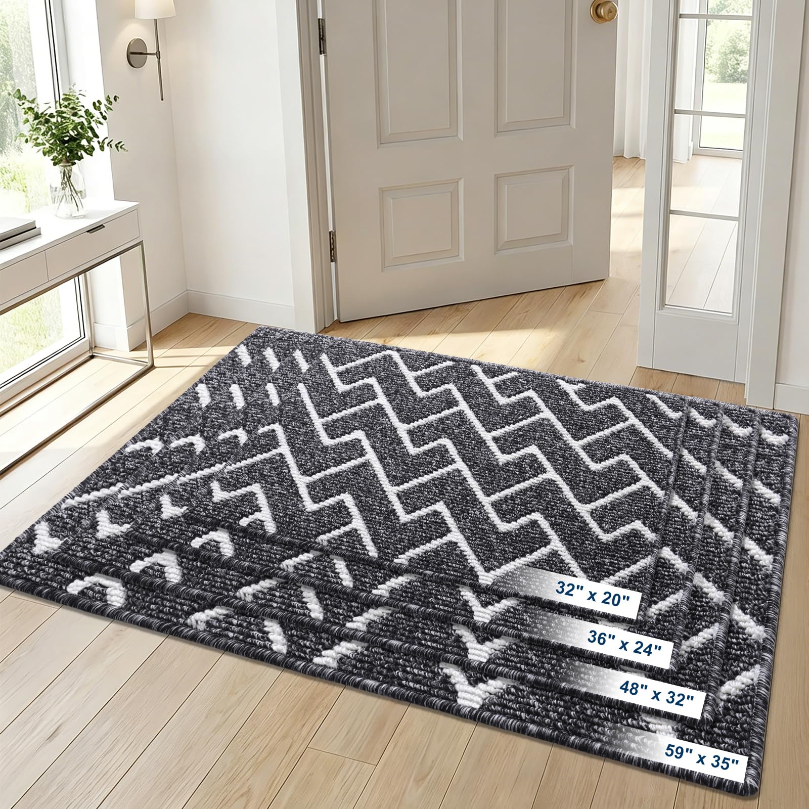 OLANLY Front Door Mat, Non-Slip Rubber Backing, Dirt Resistant and Absorbent, Washable, Easy to Clean Low-Profile Indoor Doormat for Back Door, Entryway, Inside Entrance, 32x20, Grey
