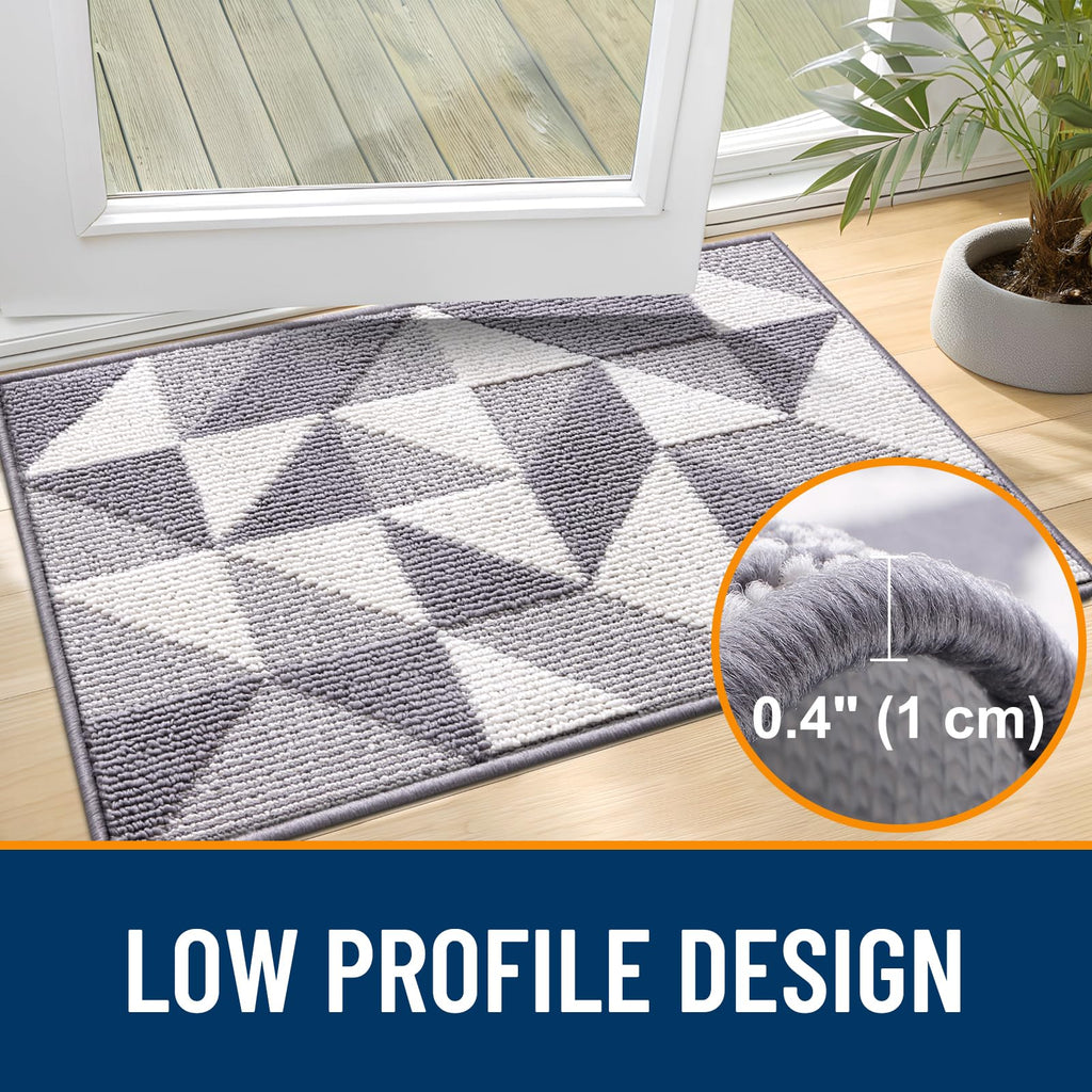 OLANLY Door Mat Indoor Entrance Washable 32x20, Odor-Free Low-Profile Front Back Geometric Doormat, Absorbent Resist Dirt Entry Carpet, Easy to Clean Sturdy Inside Floor Mats for Entryway, Black