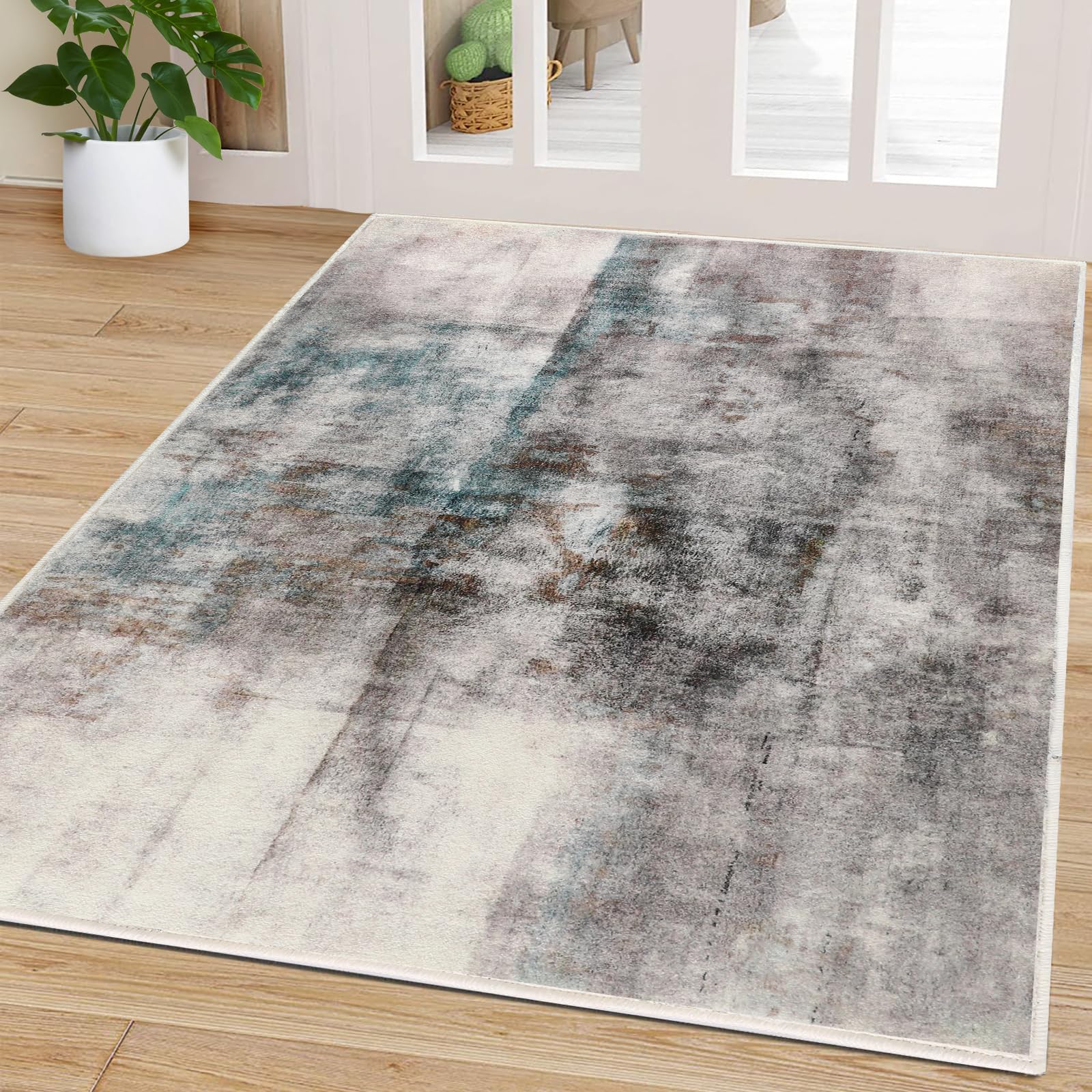 CRISTGEE Door Mat, Front Indoor Door Mat Faux Wool Non-Slip Entryway Rug Absorbent Abstract Throw Rug for Indoor Entrance Hallway Laundry Room, High Traffic Areas, 20X32 Inches, Gray Washable
