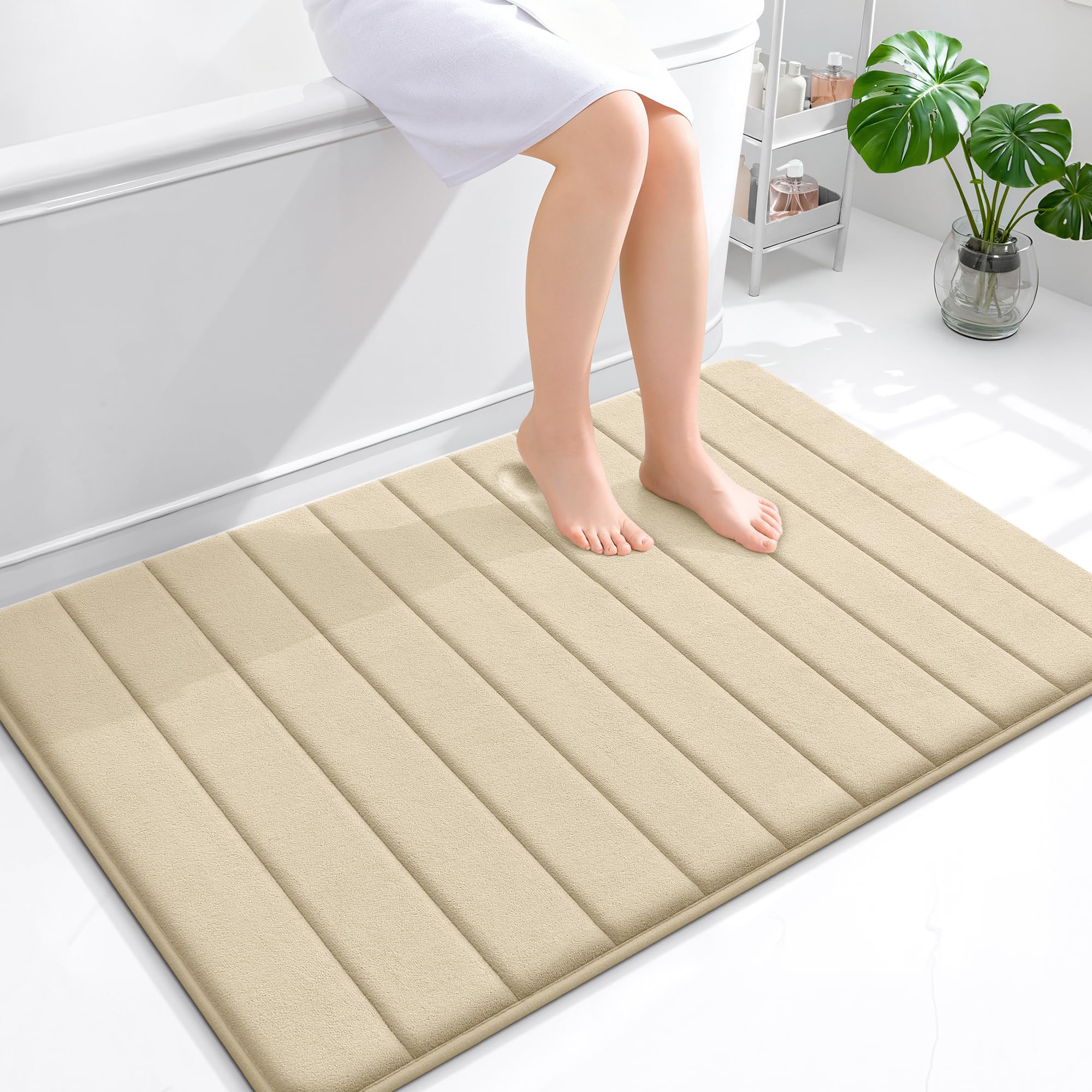 OLANLY Memory Foam Bath Mat 30x20, Super Soft Absorbent Bathroom Rugs, Quick Dry, Machine Washable Shower Floor Rugs, Bathmat Carpet, Bathroom Home Decor Accessories, Grey