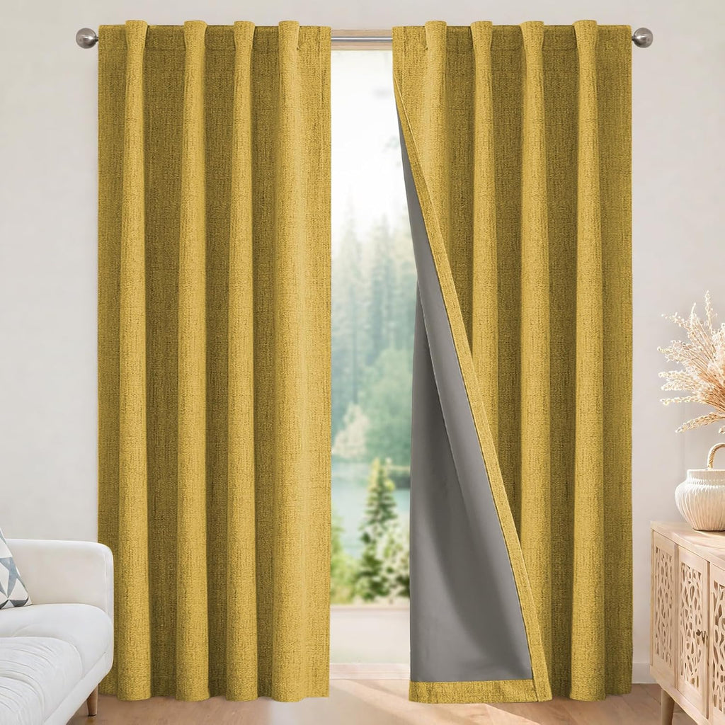 Joydeco Blackout Curtains for Bedroom - Nature Linen 84 Inch Long 100% Light Blocking 2 Panels Set, Rod Pocket & Back Tabs Living Room Drapes, Thermal Insulated Room Darkening Window Curtains
