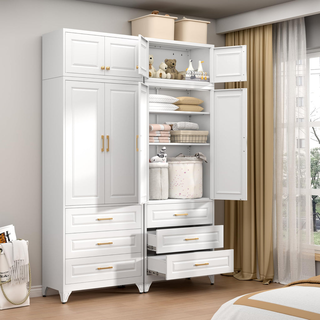 75" Tall Metal Kitchen Storage Cabinet,White Kitchen Pantry Storage Cabinet with Doors and 4 Adjustable Shelves,Utility Cabinet for Living Room,Garage,Dining Room and Office,Assemble Required