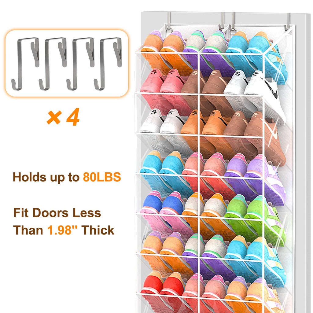UVIAHOMI 20-30 Pairs Over the Door Shoe Organizer, Clear Pockets Hanging Shoe Storage for Closet, 10-Tier Door Shoes Rack, Handing Shoes Holder Fit All the Family's Sneakers, Boots, Heels, Black