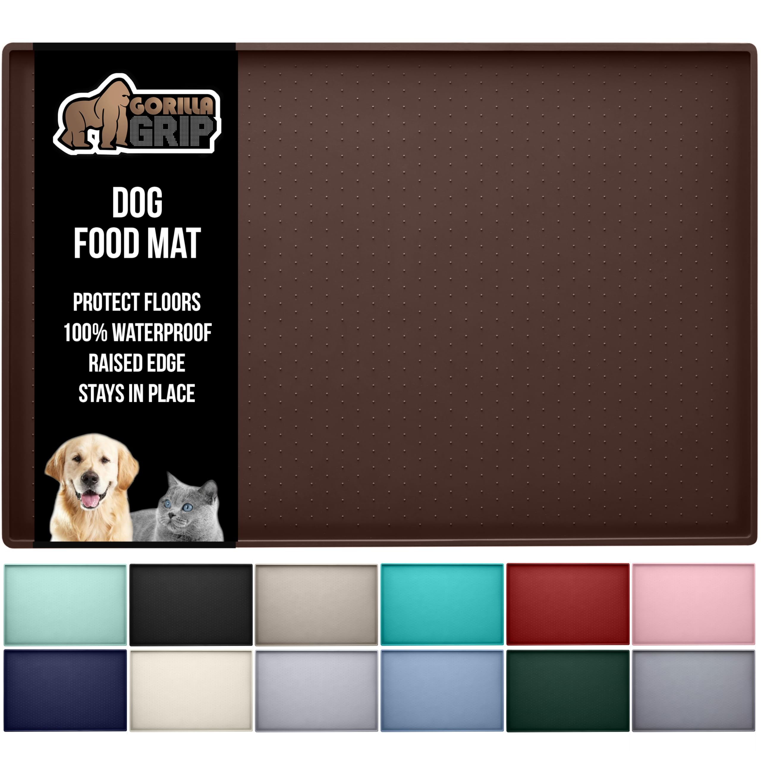 GORILLA GRIP 100% Waterproof Raised Edge BPA Free Silicone Pet Feeding Mat, Dog Cat Food Mats Contain Spills Protects Floors, Placemats for Cats and Dogs Water Bowl, Pets Accessories 18.5x11.5 Gray