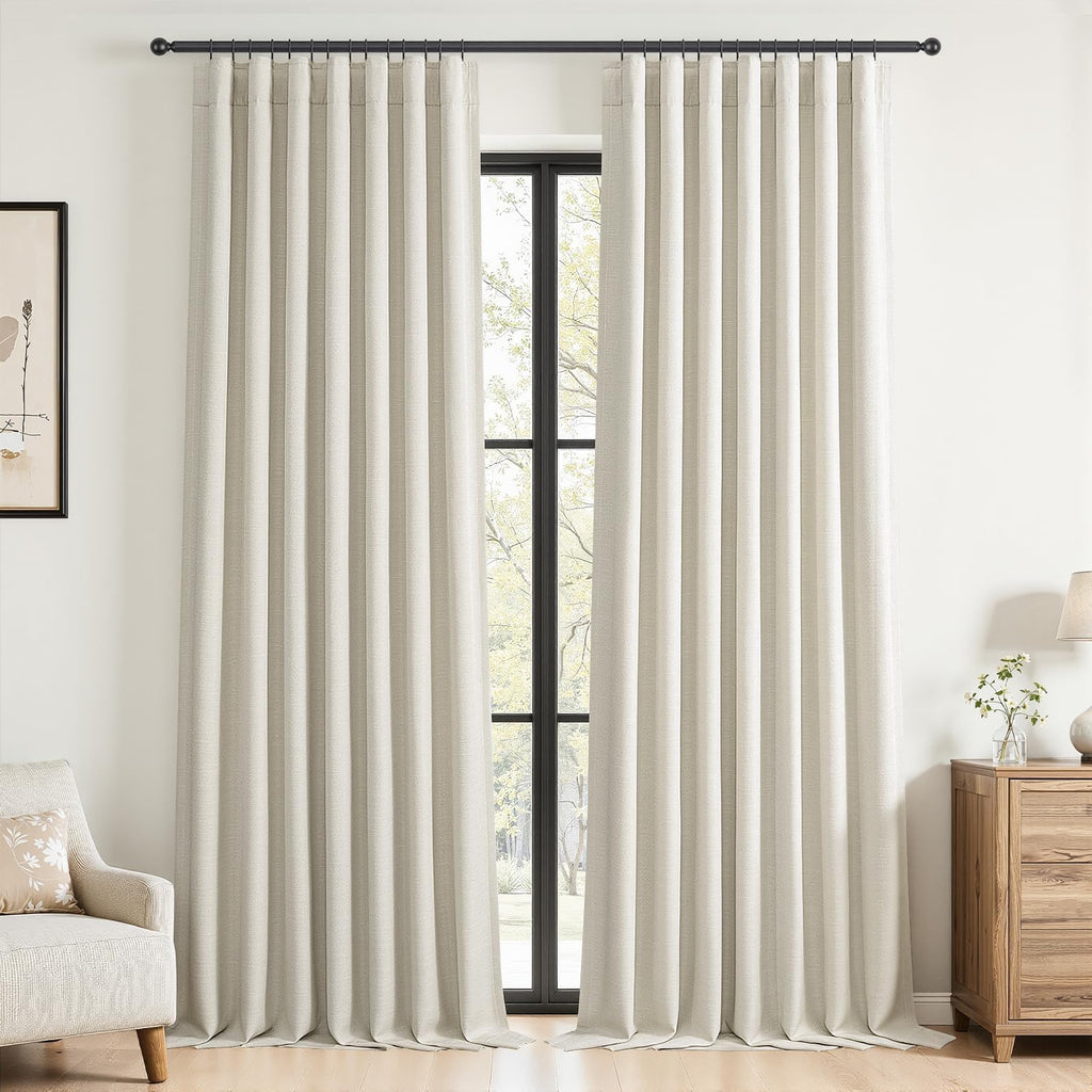 Topfinel 84 Inch Long Natural Blackout Curtains for Bedroom Livingroom, Farmhouse Back Tab Pinch Pleated Drapes for Track System,Neutral Linen Ambiance & Privacy Drapes Natural 52" W*84" L