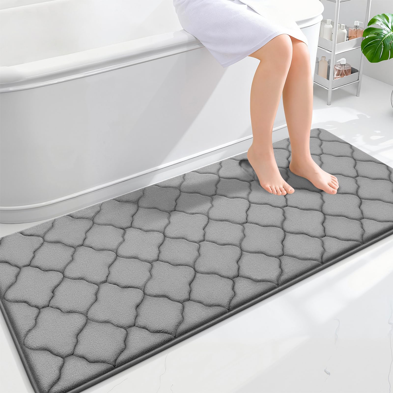 OLANLY Memory Foam Bath Mat Rug 24x16, Ultra Soft and Absorbent Bathroom Rugs, Non-Slip, Comfortable, Machine Washable Bath Carpet for Bathroom Floor, Tub, Shower and Home Decor Accessories, Black