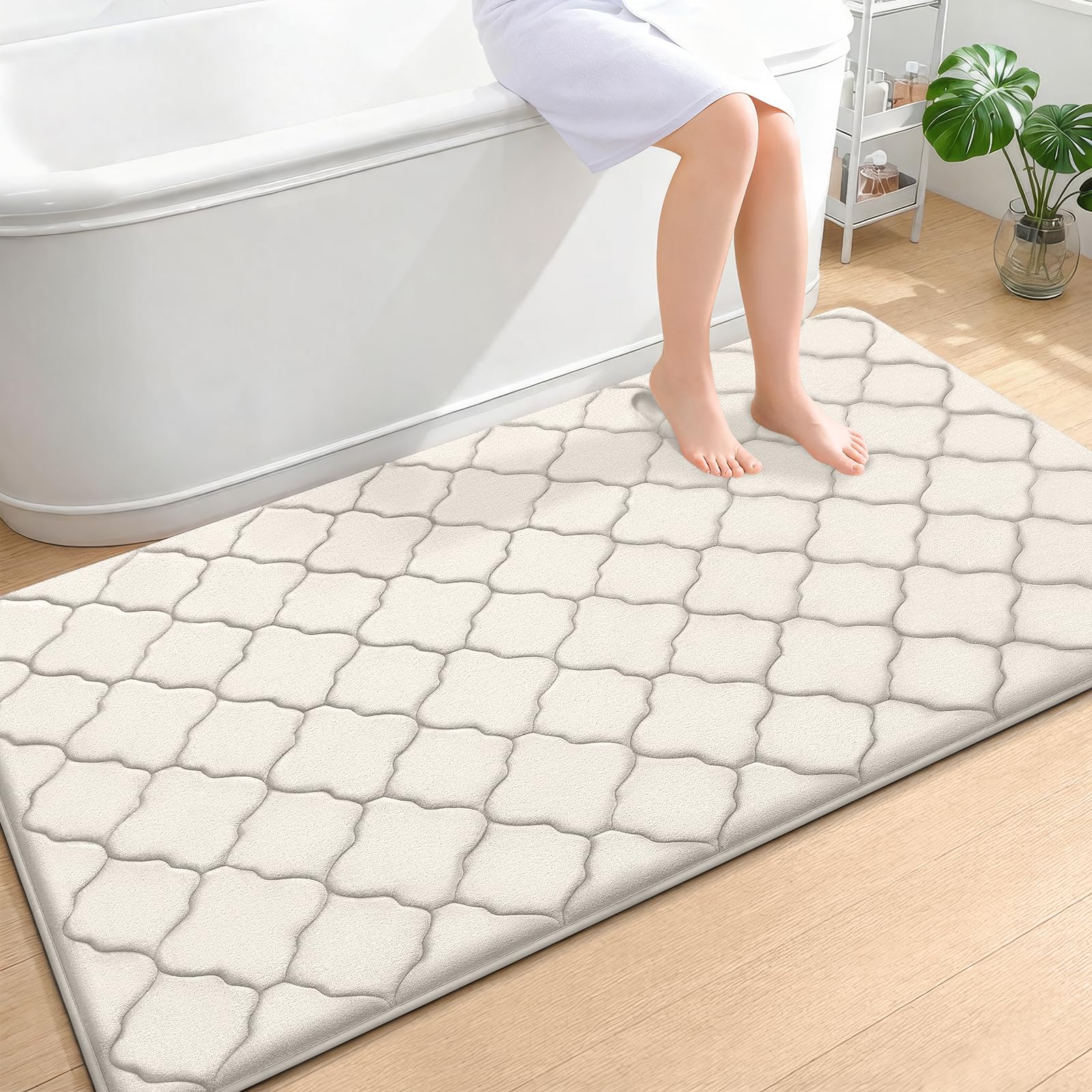 OLANLY Memory Foam Bath Mat Rug 24x16, Ultra Soft and Absorbent Bathroom Rugs, Non-Slip, Comfortable, Machine Washable Bath Carpet for Bathroom Floor, Tub, Shower and Home Decor Accessories, Black