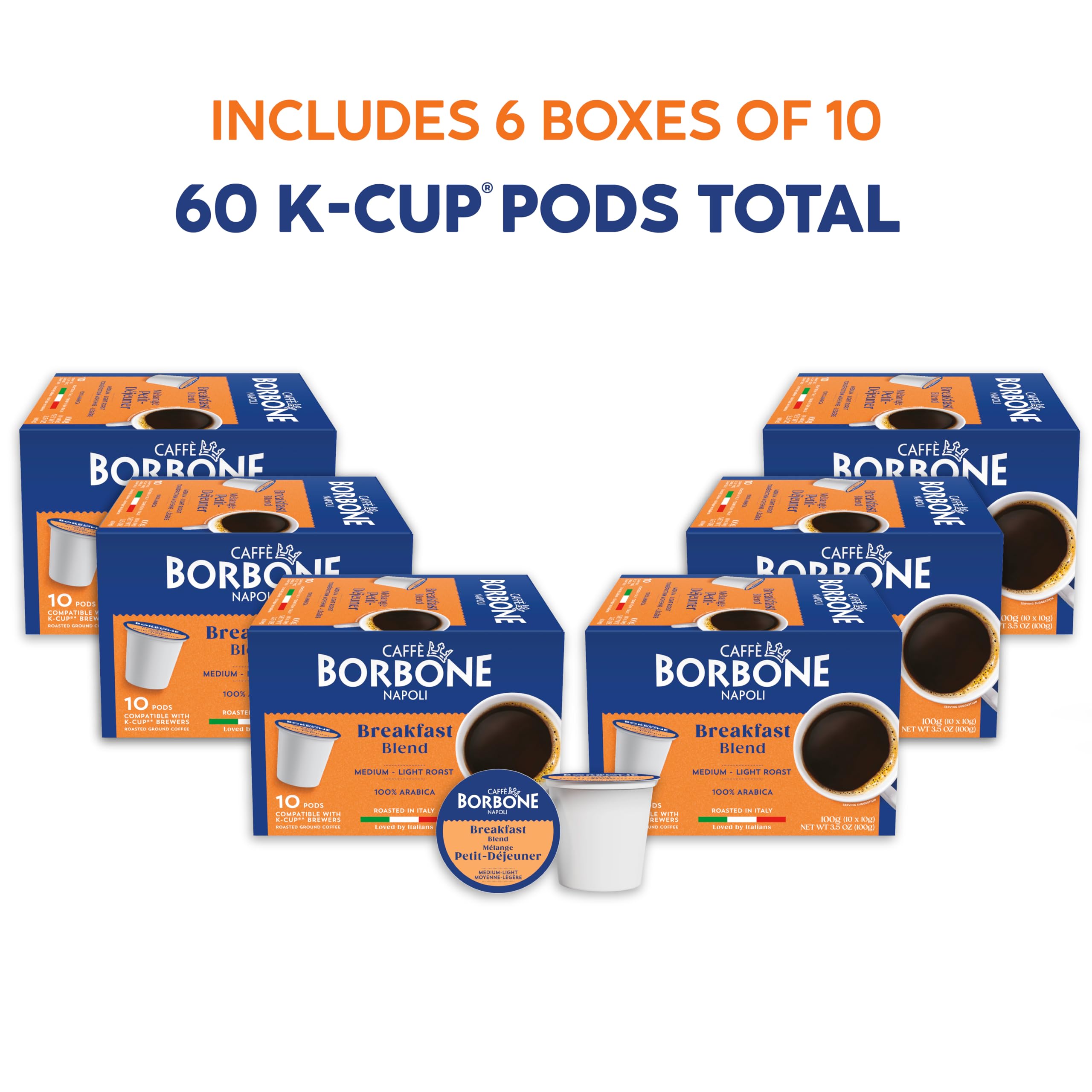 Caffè Borbone Italian Roast Coffee (60 Count) – Medium Dark Roast, Arabica & Robusta Blend, Roasted in Italy for a Bold, Smooth Taste – Single Serve Coffee Pods Compatible with K-Cup Brewers