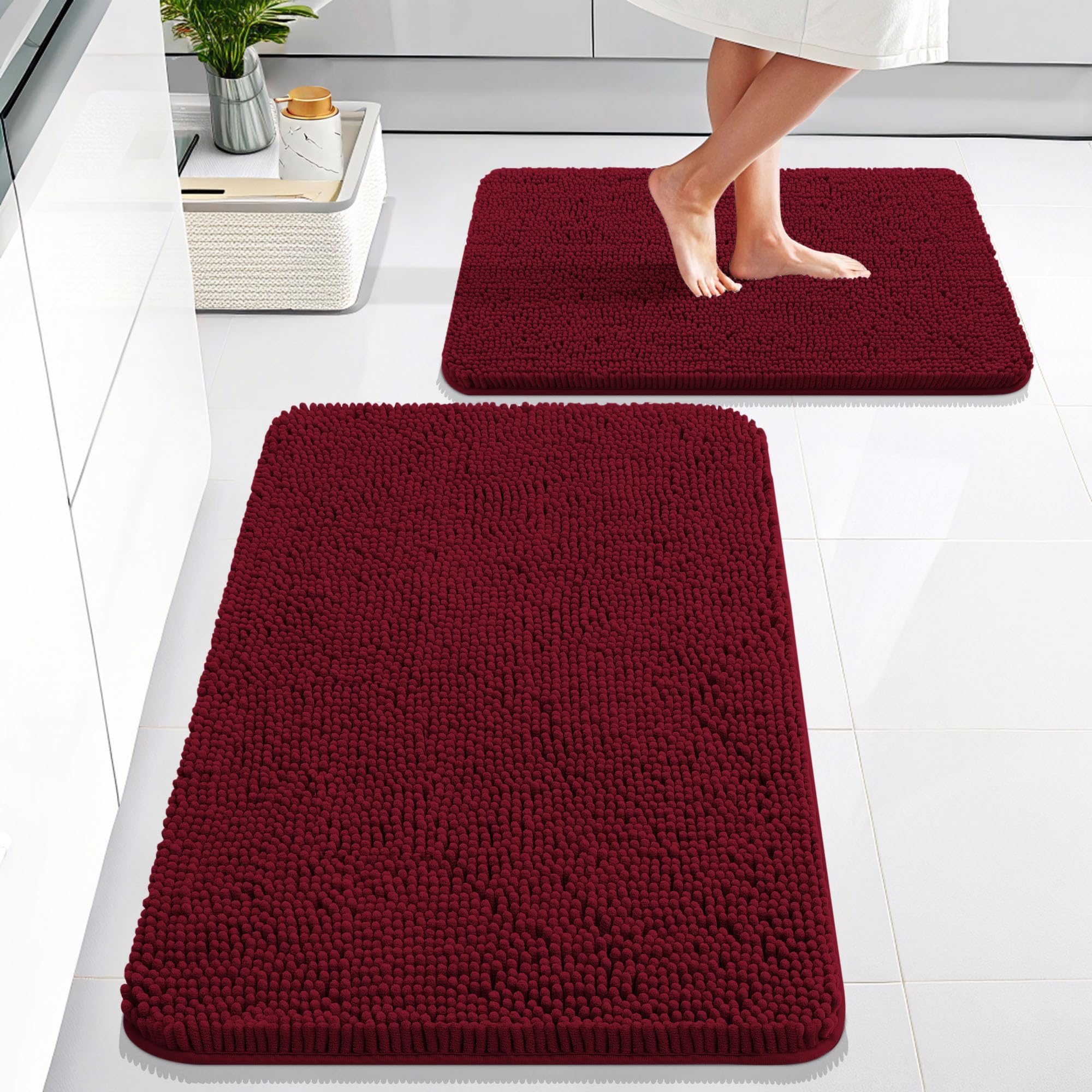 OLANLY Bathroom Rugs Sets 2 Piece, Soft Absorbent Chenille Bath Mats and U-Shaped Contour Toilet Mat Area Rug Set, Machine Washable Bath Carpet, Home Decor Accessories(30"x20"+24"x20", Grey)
