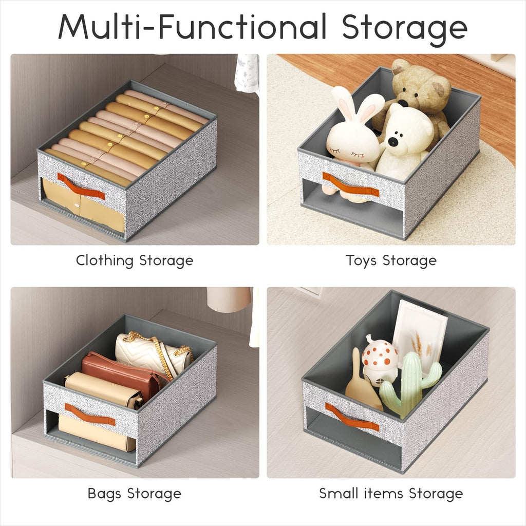 Homsorout Clothes Organizers and Storage - 4/5/7 Grids Fabric Jeans Organizer with Handles, Foldable Closet Organizers Dividers, Wardrobe organizer for Pant, Sweater, T-shirt, Scarf, 6 Pack, Beige
