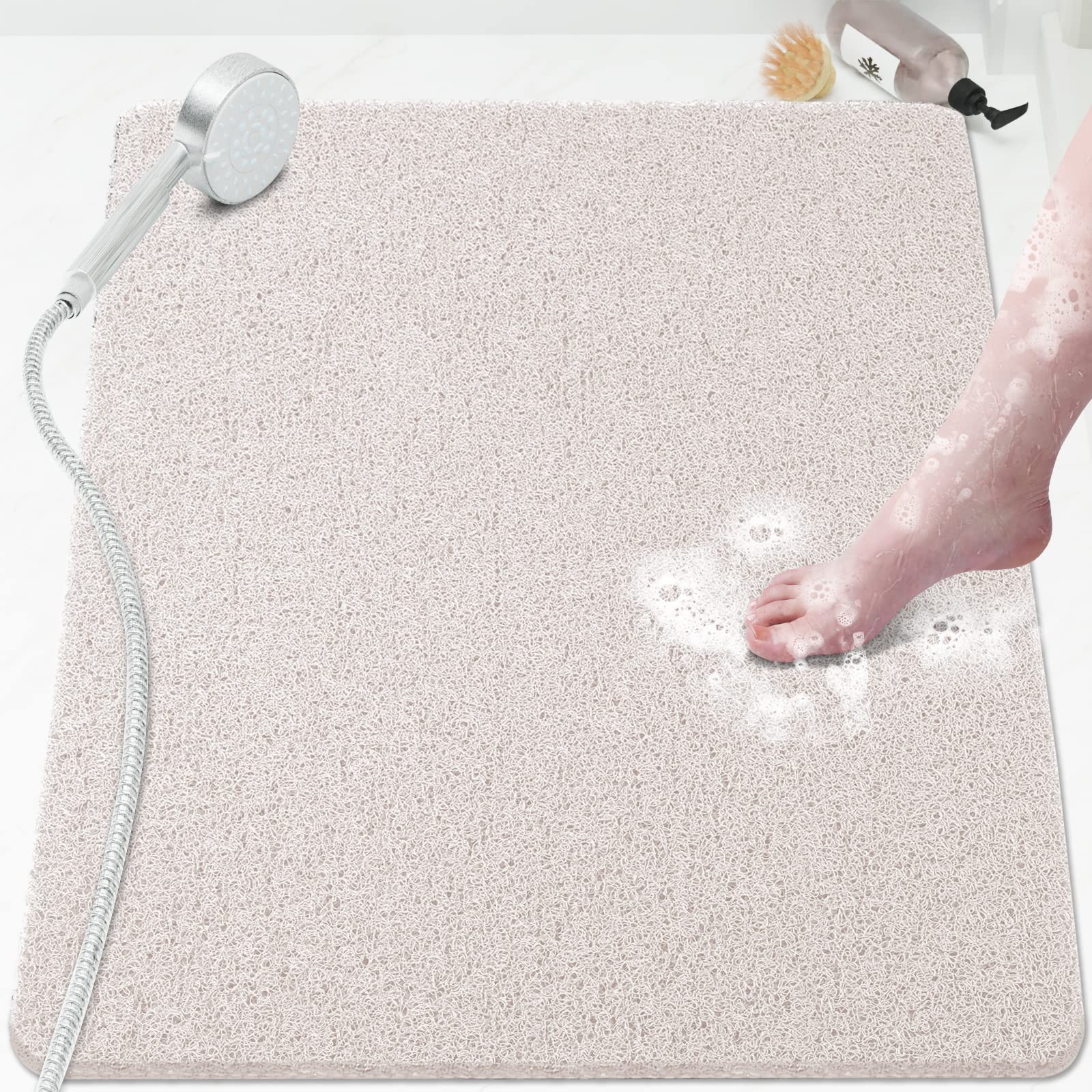 PVC Loofah Shower/Bathtub Mat Non-Slip, 24x16 inch, Soft Tub Mat with Drain, for Tub and Bathroom,Quick Drying,Grey