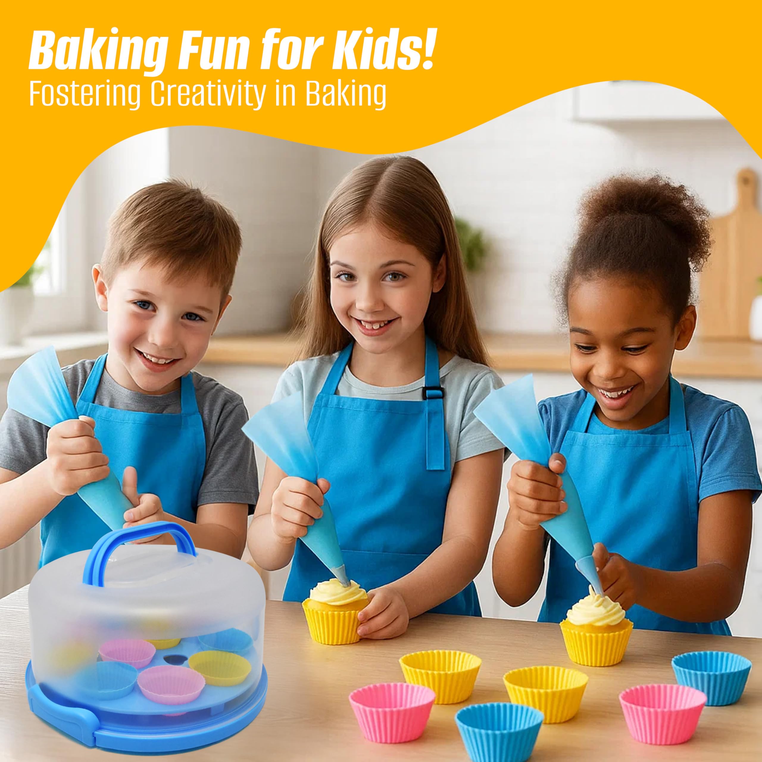Perlli Kids Cake & Cupcake Baking Set – 51 Pieces Real Utensils & Decorating Kit with Carrier Safe Baking Supplies Gift for Junior Chefs Girls & Boys (Blue)