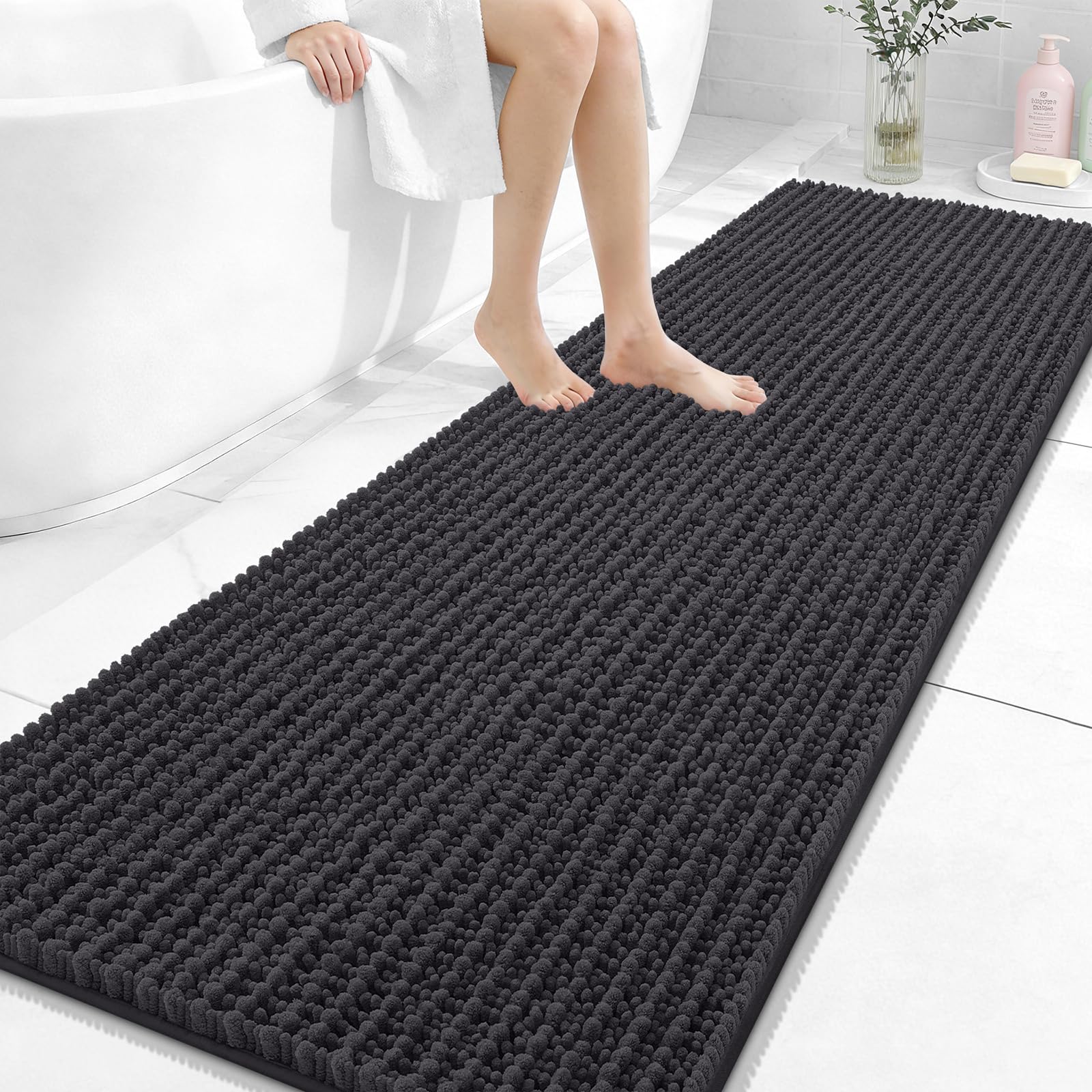 OLANLY Bathroom Rug Mat 30x20, Thick Soft and Absorbent Chenille Bath Mat, Non-Slip Rubber Backing, Machine Washable Quick Dry Bath Rugs for Tub Shower Floor, Home Decor Accessories, Grey
