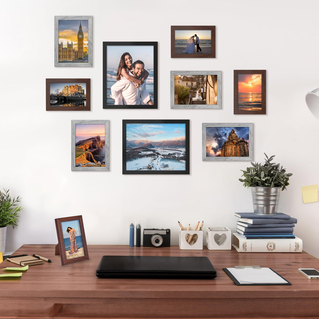 upsimples 10 Pack Picture Frames Collage Wall Decor for Mounting or Tabletop Display, Photo Gallery Frame Set for Family, Multi Sizes Including 8x10, 5x7, 4x6, Black