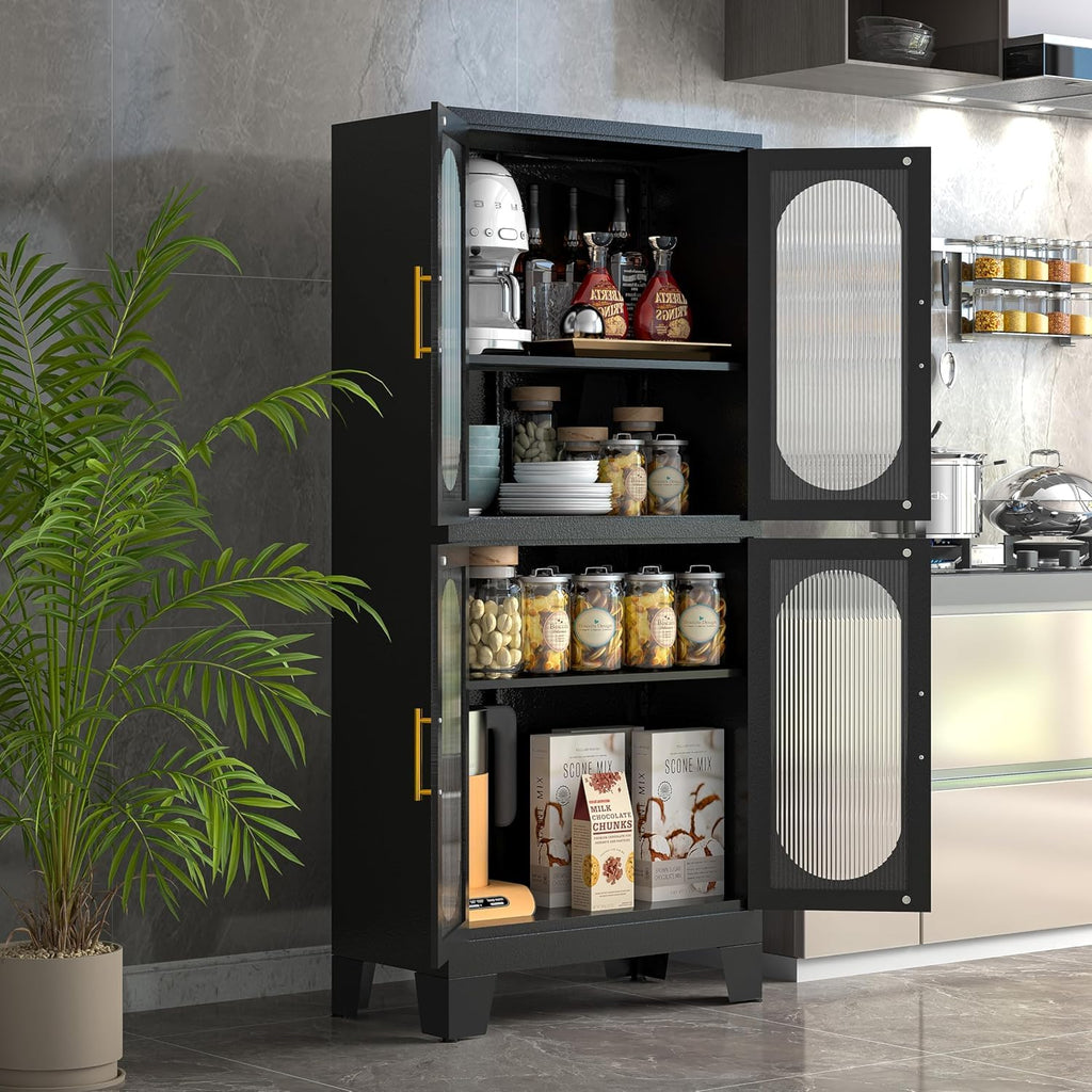 GAIOUS Metal Pantry Cabinet, Kitchen Pantry Storage Cabinets with 2 Door and 3 Adjustable Shelves, White Kitchen Pantry Cabinet, Freestanding Cupboard for Dining Room Living Room Bathroom