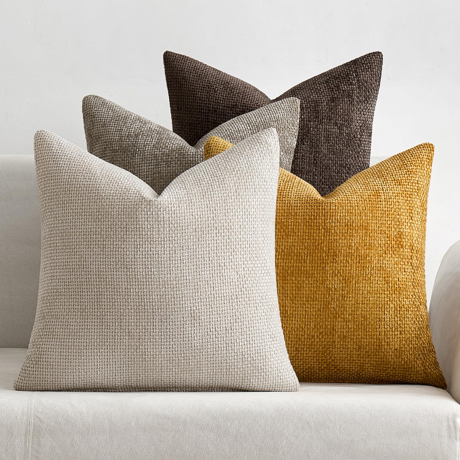 MIULEE Pack of 4 Couch Throw Pillow Covers 18x18 Inch Neutral Blue Soft Decorative Chenille Pillow Covers Farmhouse Accent Cushion Covers for Boho Western Spring Coastal Decor Sofa Bed Living Room