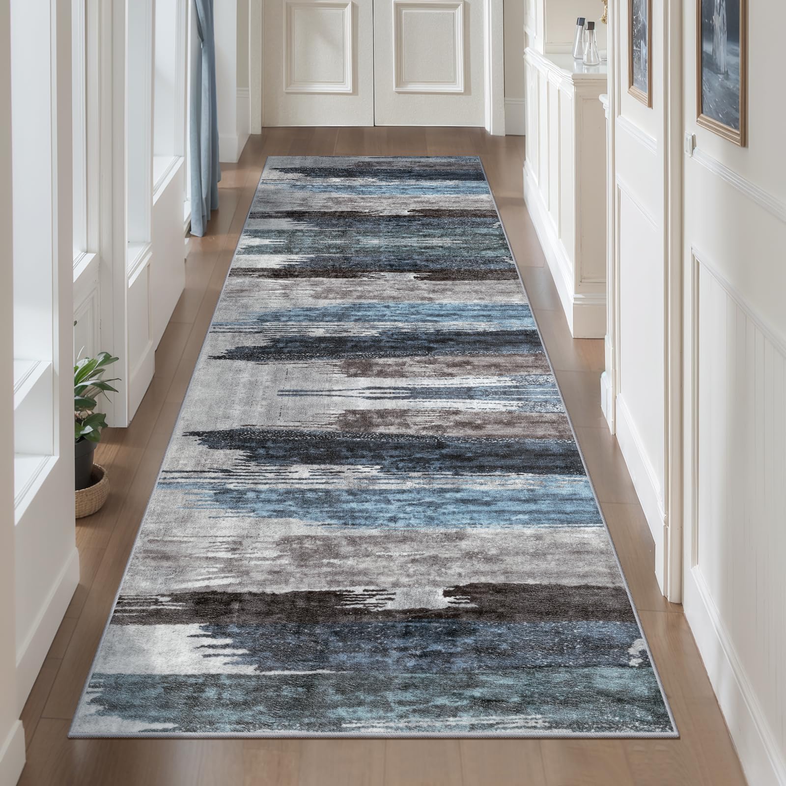 Ciicool Modern Abstract Area Rug 2x3 Washable Small Entryway Rug, Non-Slip Low Pile Throw Rug, Foldable Kitchen Bathroom Rugs, Blue Grey Floor Carpet for Entrance Living Room Bedroom Indoor Doormat
