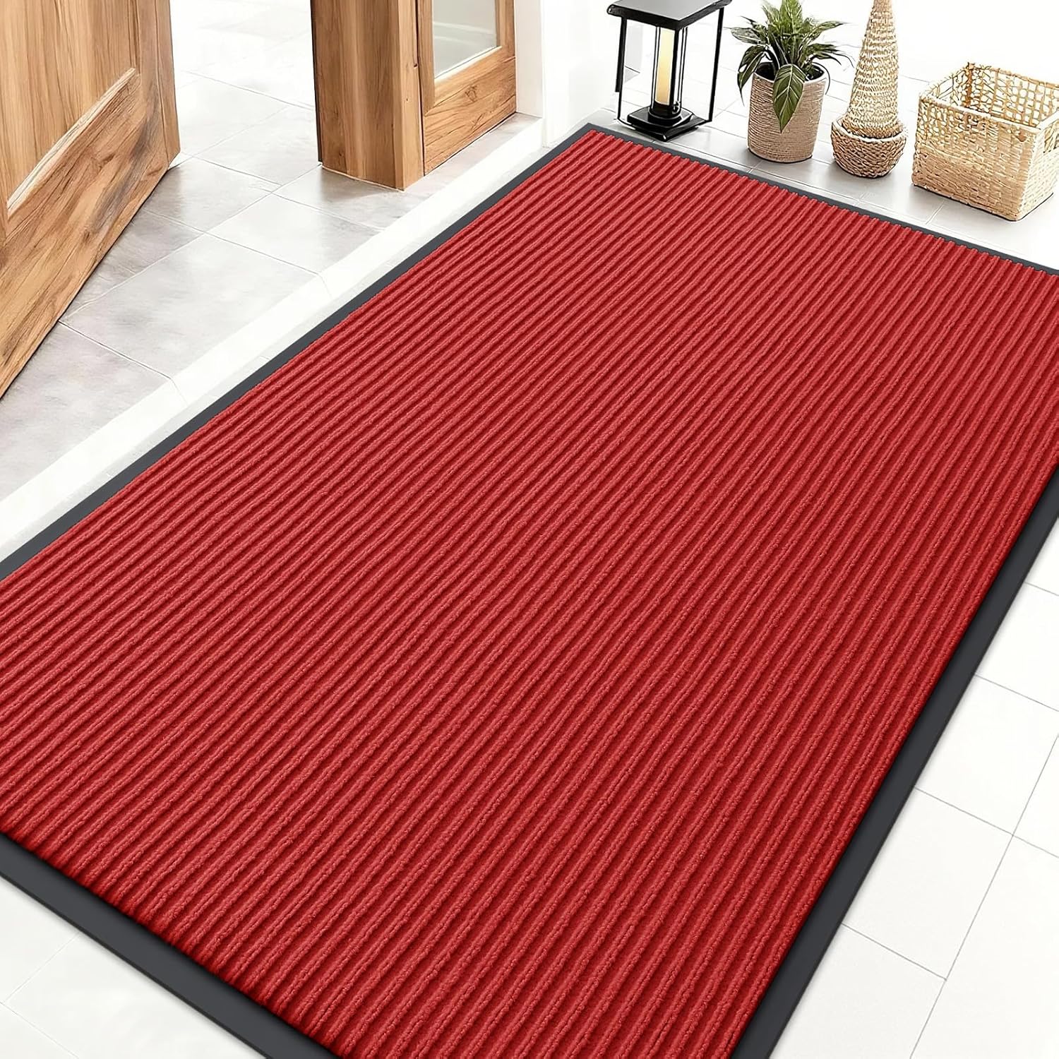 OLANLY Front Door Mat Indoor Outdoor Entrance, Waterproof Heavy Duty Doormat, Fade Resistant, Low Profile, Easy Clean Patio Porch Welcome Floor Mats for Entry, 29.5x17, Beige