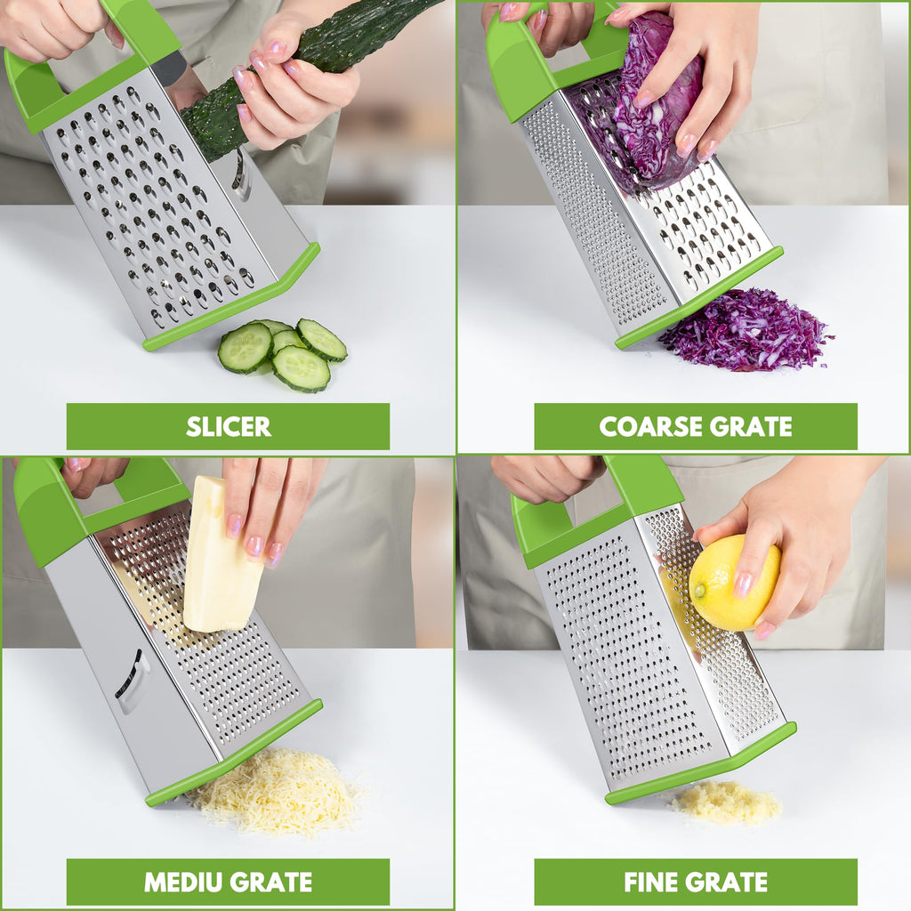 Urbanstrive Cheese Grater With Container Box Grater Stainless Steel Graters for Kitchen Cheese Shredder Parmesan Shredder Kitchen Gadgets Kitchen Tools Kitchen Gifts for Chef Dishwasher Safe Zester