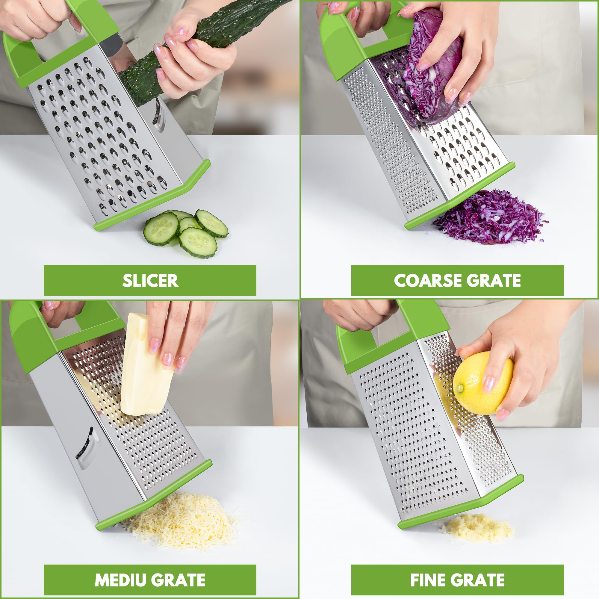 Urbanstrive Cheese Grater With Container Box Grater Stainless Steel Graters for Kitchen Cheese Shredder Parmesan Shredder Kitchen Gadgets Kitchen Tools Kitchen Gifts for Chef Dishwasher Safe Zester