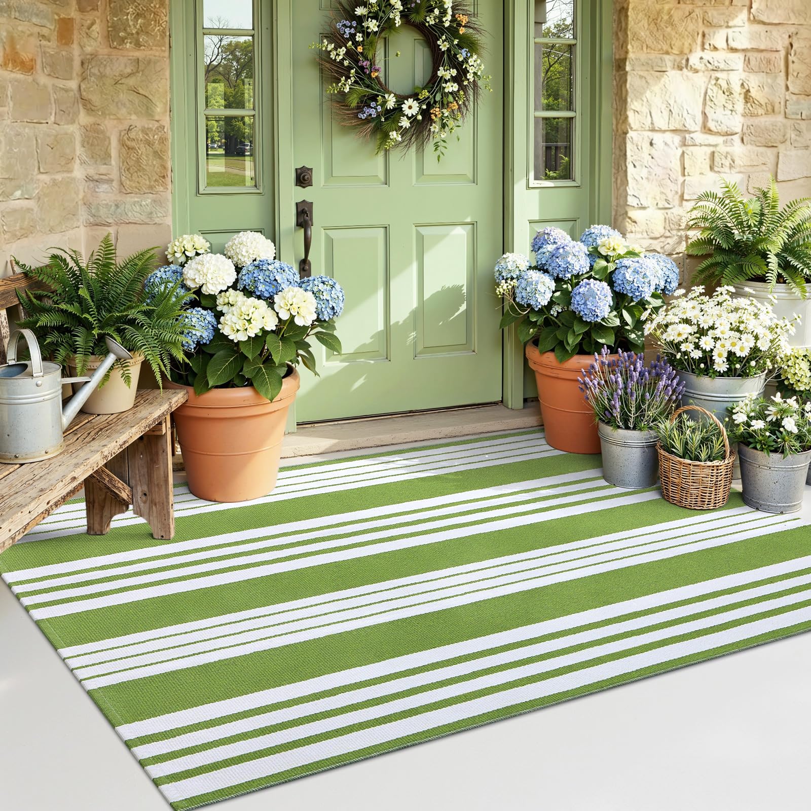 OLANLY Black and White Striped Rug 2'4" x 3'7" (27.5" x 43") – Washable Cotton Indoor Outdoor Doormat for Front Door, Entryway, Kitchen, Porch, Patio Decor