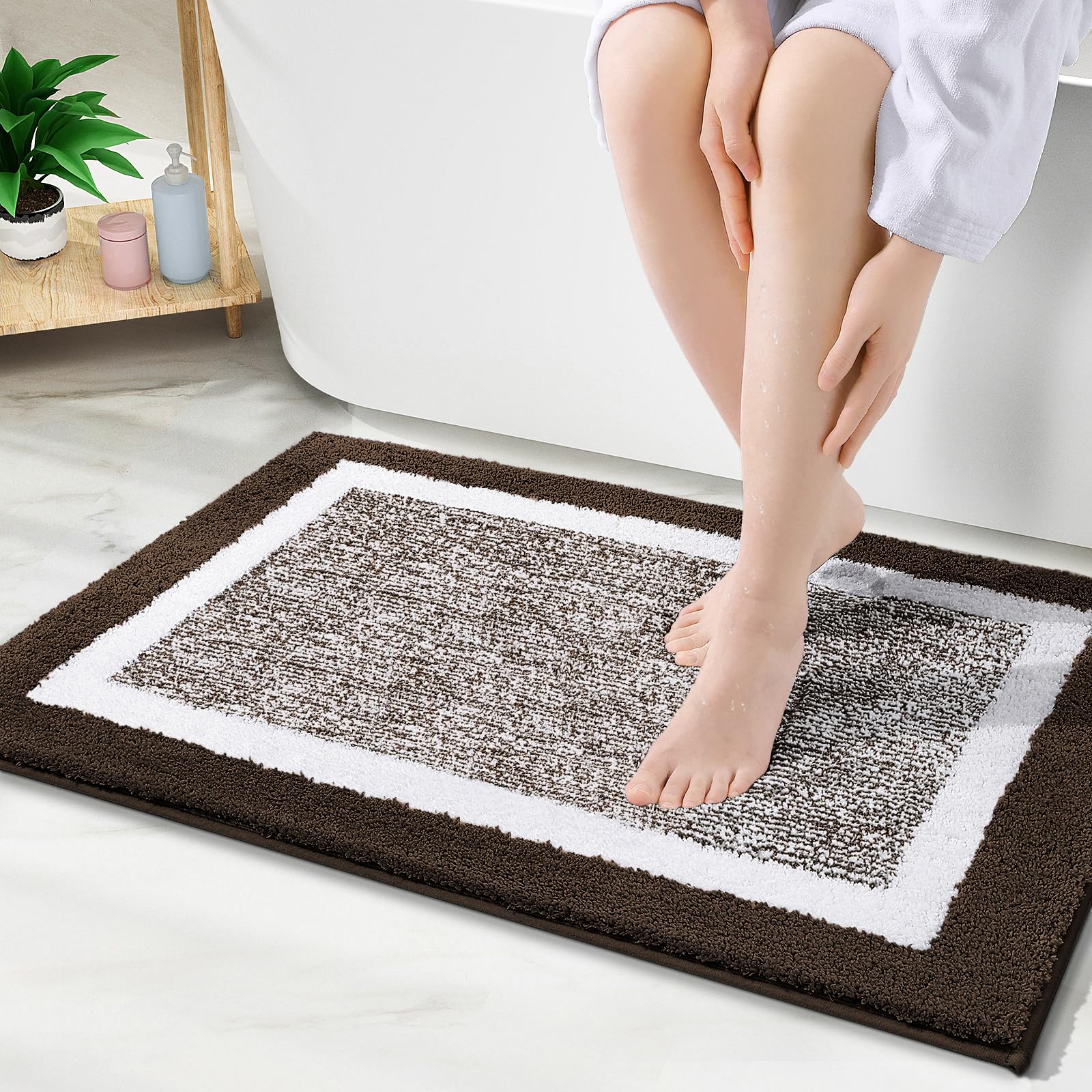 OLANLY Small Bathroom Rugs 24x16, Extra Soft and Absorbent Microfiber Bath Rugs, Non-Slip, Machine Washable, Quick Dry Shaggy Bath Carpet, Bath Mats for Bathroom Floor, Tub, Shower, Grey