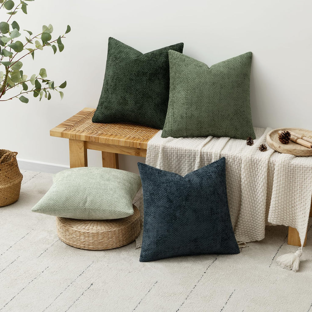 MIULEE Pack of 4 Couch Throw Pillow Covers 18x18 Inch Neutral Blue Soft Decorative Chenille Pillow Covers Farmhouse Accent Cushion Covers for Boho Western Spring Coastal Decor Sofa Bed Living Room