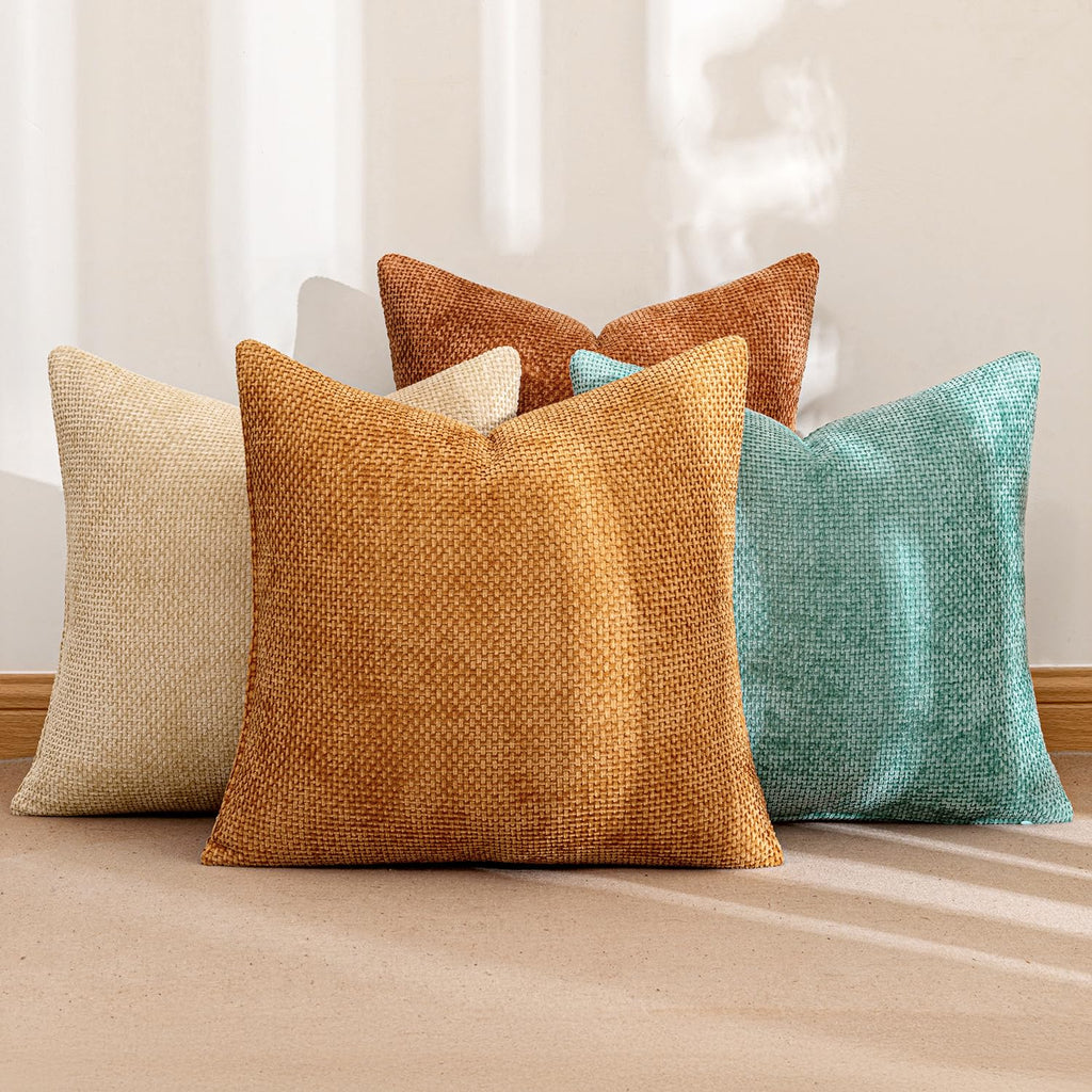 MIULEE Pack of 4 Couch Throw Pillow Covers 18x18 Inch Neutral Blue Soft Decorative Chenille Pillow Covers Farmhouse Accent Cushion Covers for Boho Western Spring Coastal Decor Sofa Bed Living Room