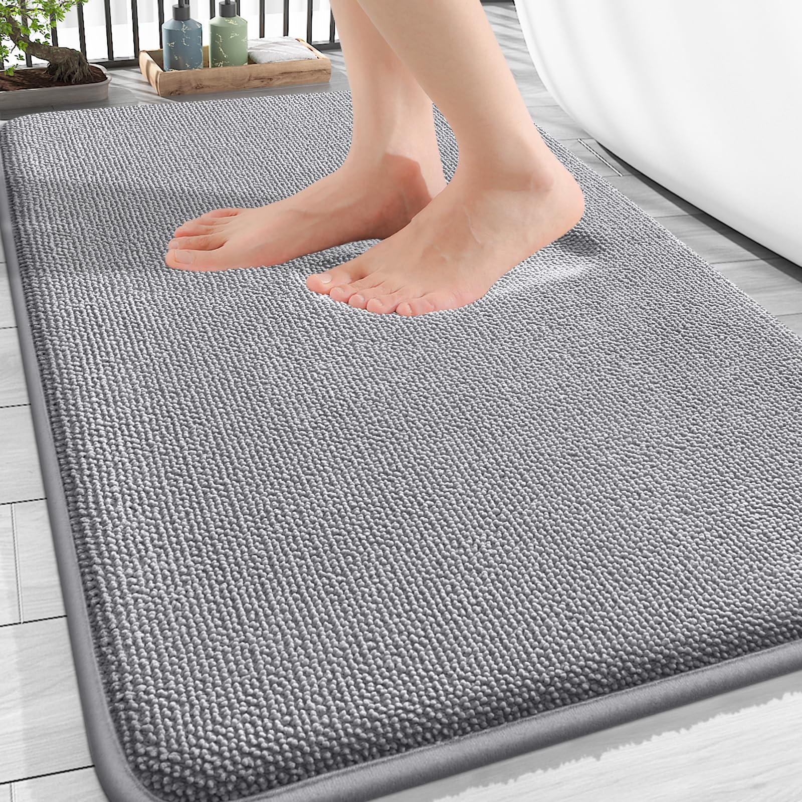 OLANLY Thick Memory Foam Bath Mat Rug 30x20, Extra Soft Absorbent Bathroom Rugs, Quick Dry Bath Mats, Non-Slip, Machine Washable Carpet for Bathroom, Tub and Shower, Home Decor Accessories, Grey