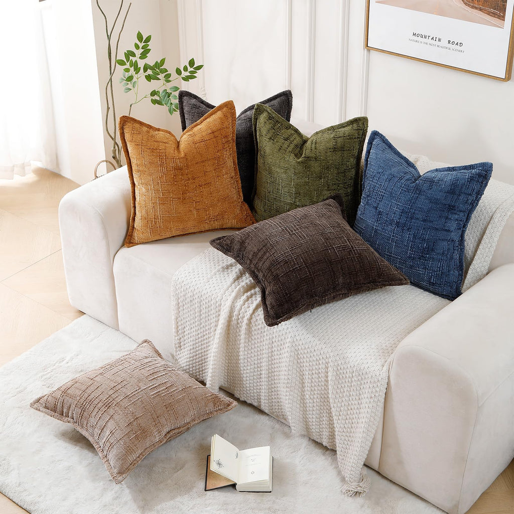 HPUK Decorative Throw Pillow Covers Set of 4 Square Couch Pillows Linen Cushion Cover for Couch Sofa Living Room, 18"x18" inches, Blue