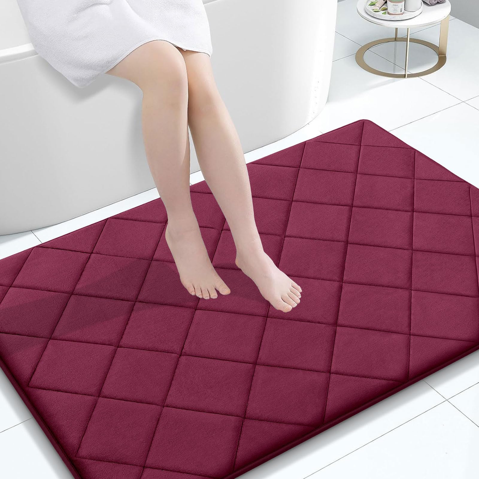 OLANLY Memory Foam Bath Mat 30x20, Ultra Soft and Absorbent Bathroom Rugs, Machine Washable, Comfortable Bath Carpet for Bathroom Floor, Tub and Shower, Black