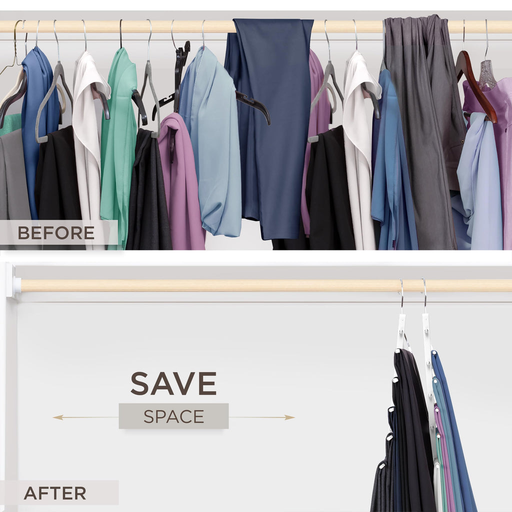 MORALVE Pants Hangers Space Saving - 2 Pack European Beechwood Scarf and Jean Hangers - Closet Organizer and Space Saver Pant Rack, Leggings Hanger, and Scarf Holder with 360° Swivel Hook