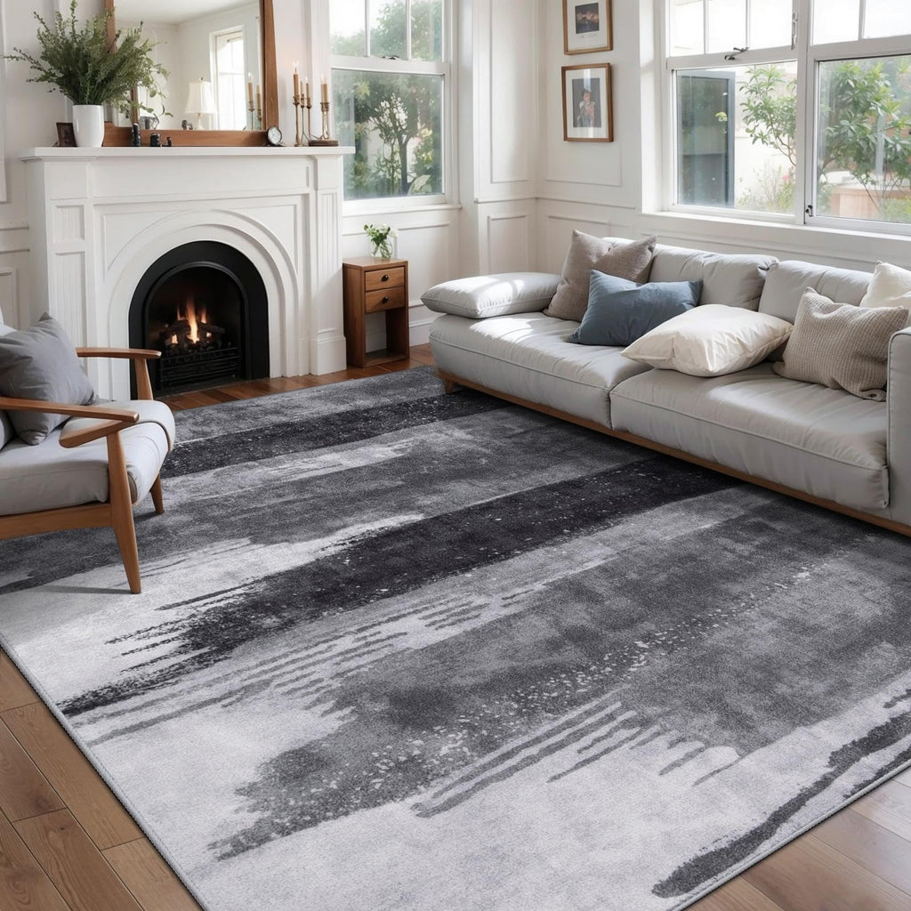 Ciicool Modern Abstract Area Rug 2x3 Washable Small Entryway Rug, Non-Slip Low Pile Throw Rug, Foldable Kitchen Bathroom Rugs, Blue Grey Floor Carpet for Entrance Living Room Bedroom Indoor Doormat