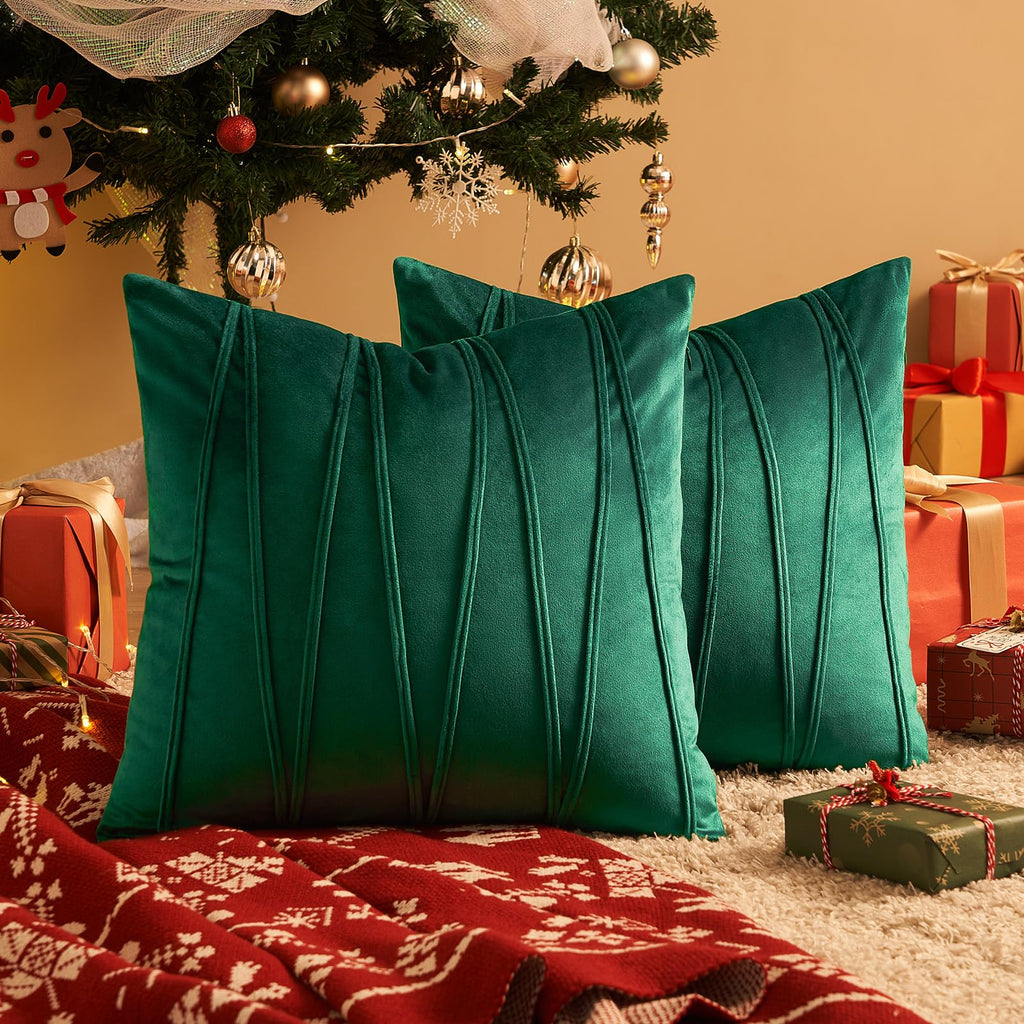 Topfinel Christmas Decorative Throw Pillow Covers 20 X 20 Inch,Soft Solid Velvet Pillow Covers Cushion Case for Sofa Bedroom 50 X 50 Cm (Pack of 2) Emerald Green
