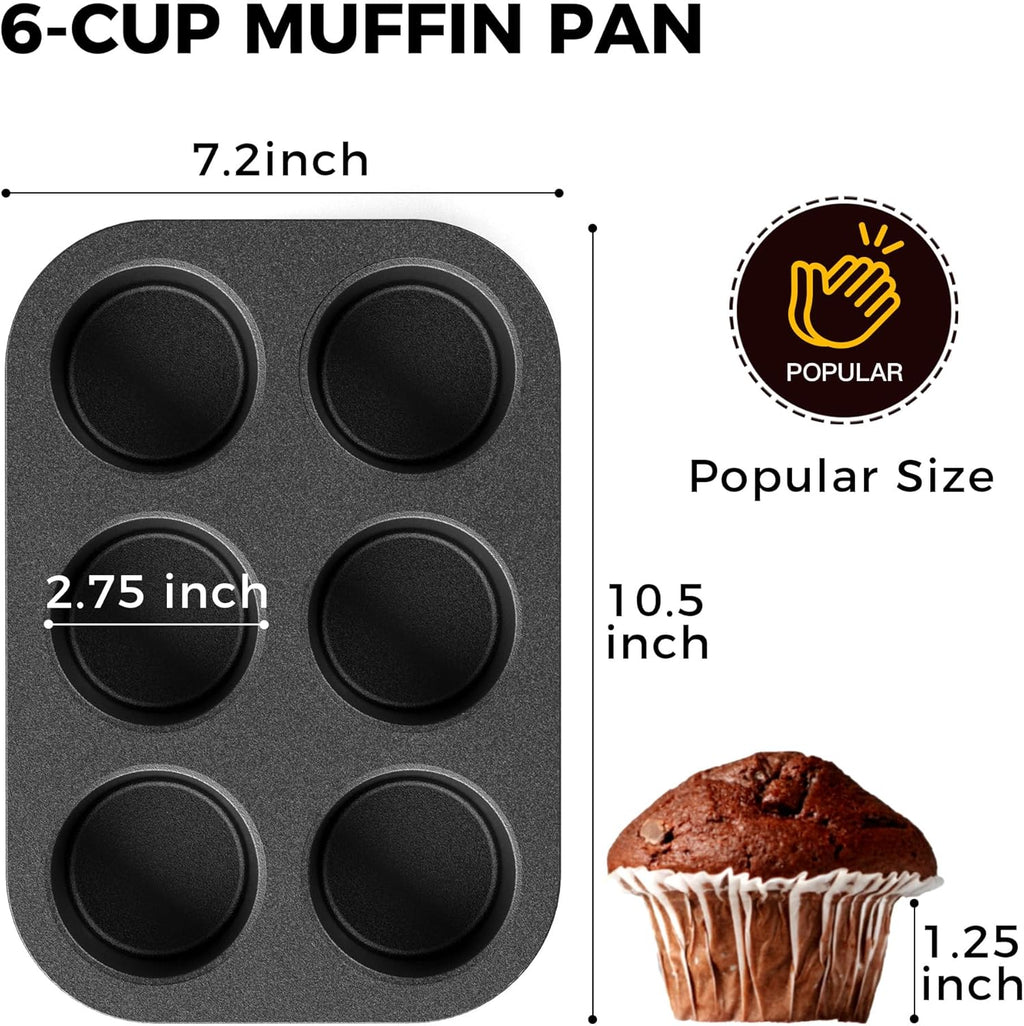 HONGBAKE Cast Iron Muffin Pan, Natural Uncoated Pre-Seasoned Muffin Tin, Nonstick Cupcake Pans for Baking, Stovetop & Oven Safe, Standard Size 6-Cup