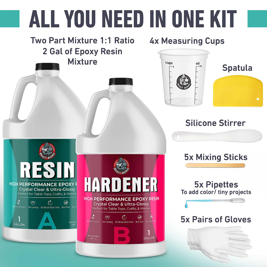 Crystal Clear Epoxy Resin Kit 32oz, Self-Leveling, Ultra-Glossy, Bubble Free, UV & Moisture Resistant Resin Kit for Art, Jewelry, Tabletops, Wood Finishes, Marine, Easy 1:1 Mix, DIY Crafts