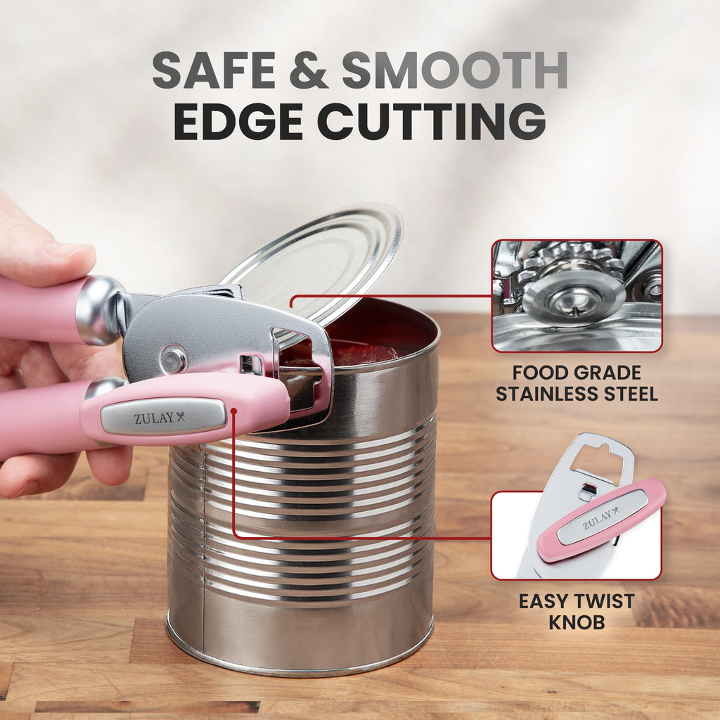 Zulay Kitchen COMFY™ Can Opener Manual with Bottle Opener - Rust Proof Stainless Steel Manual Can Opener With Turn Knob & Comfy Soft Grip Handles - Black